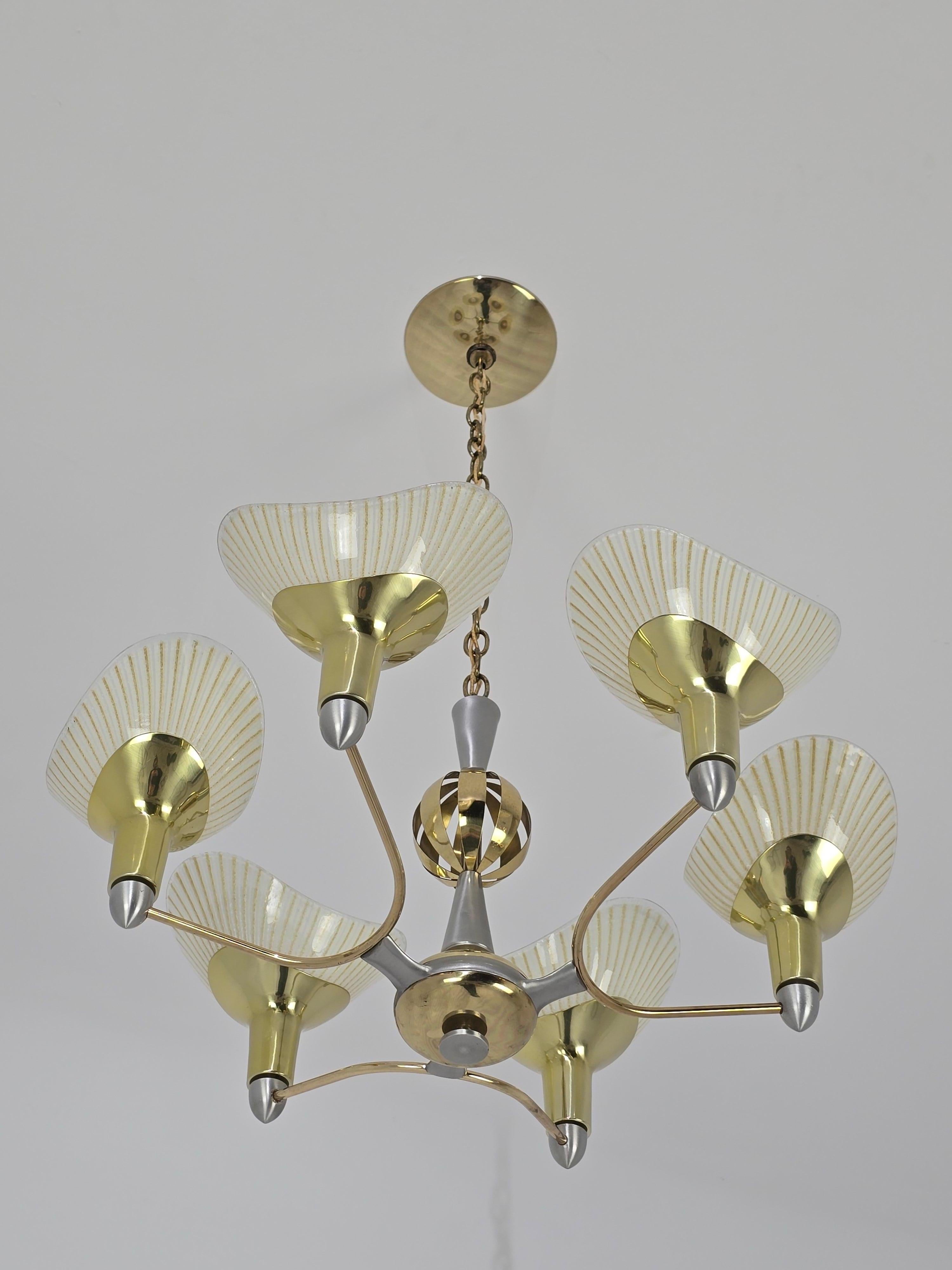 Lightolier anni '50 Lampadario a 6 bracci Art Deco , USA In condizioni buone in vendita a St- Leonard, Quebec