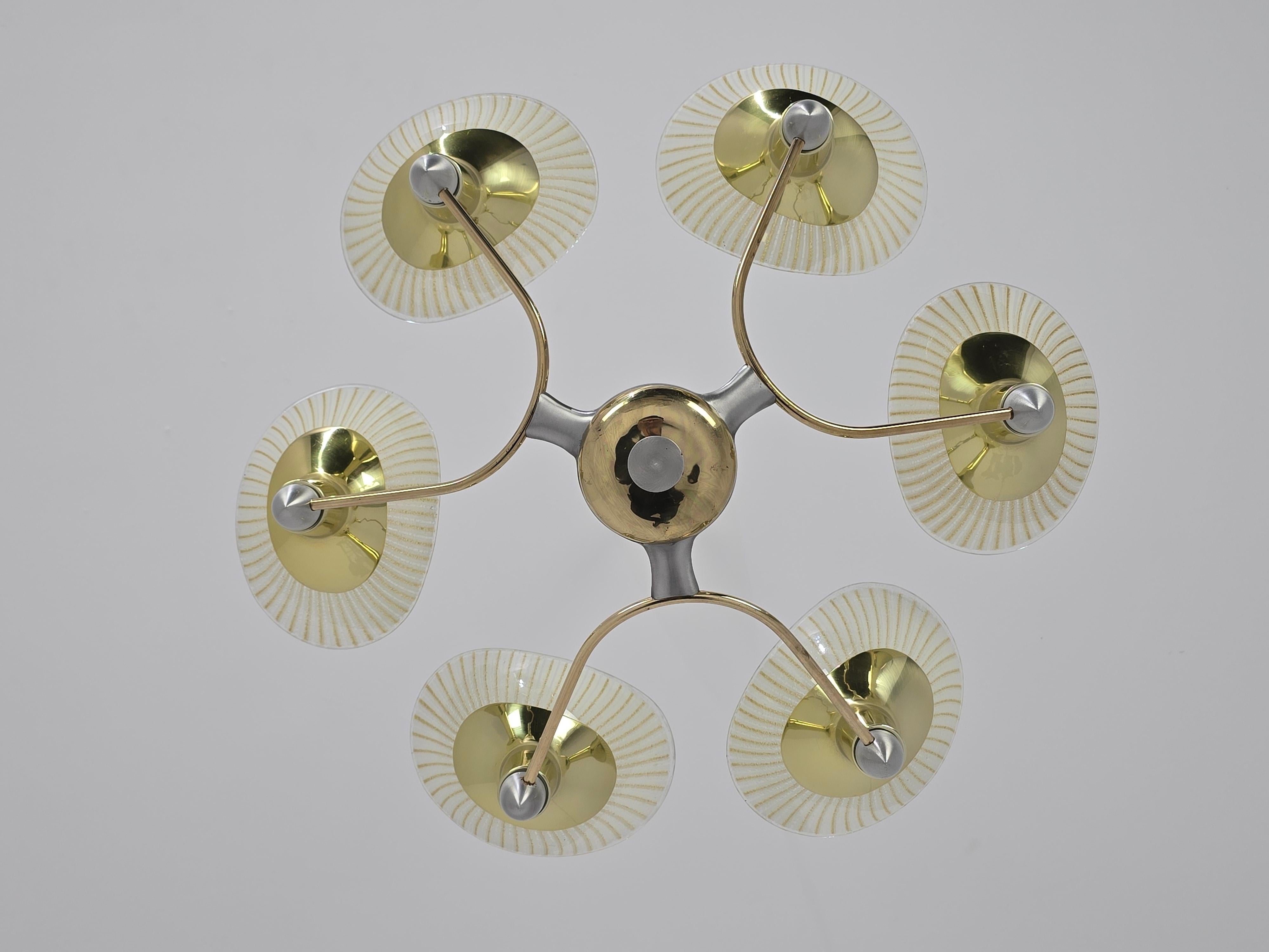 Metà XX secolo Lightolier anni '50 Lampadario a 6 bracci Art Deco , USA in vendita