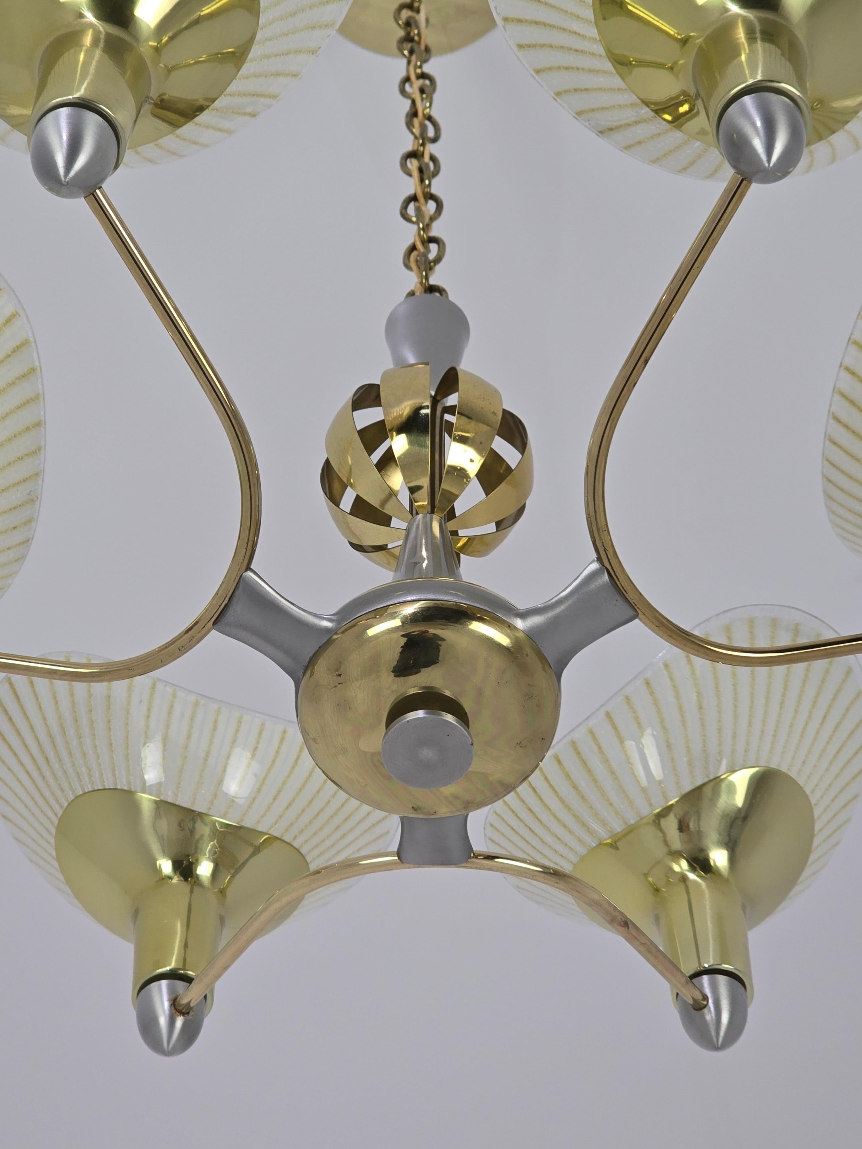 Alluminio Lightolier anni '50 Lampadario a 6 bracci Art Deco , USA in vendita