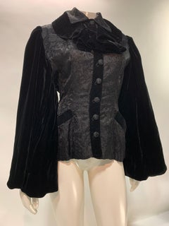 1950s Lilli Ann Black Brocade Jacket w/ Applied Cording & Full Velvet Sleeves