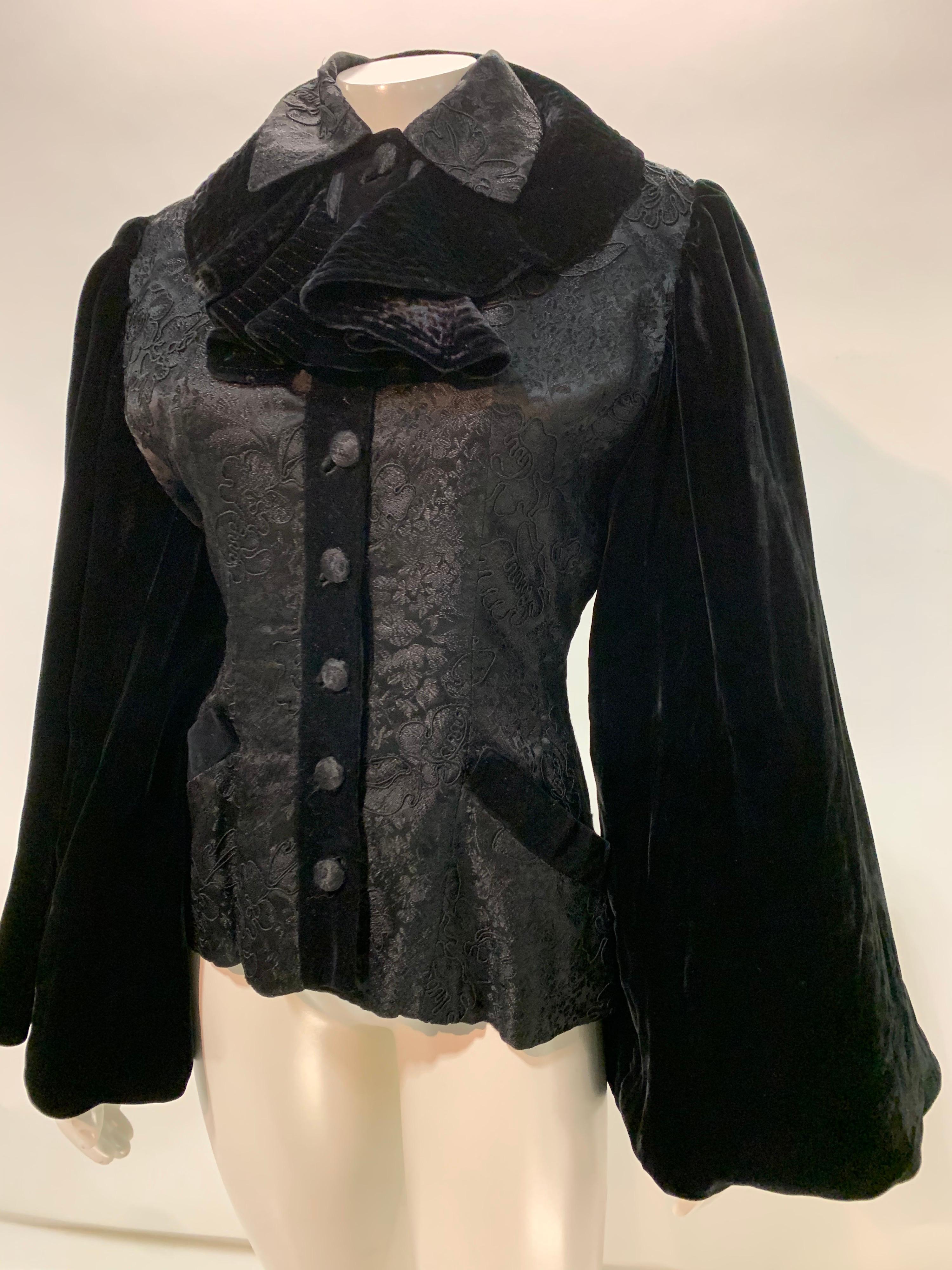 1950s Lilli Ann Black Brocade Jacket w/ Applied Cording & Full Velvet Sleeves In Excellent Condition For Sale In Gresham, OR