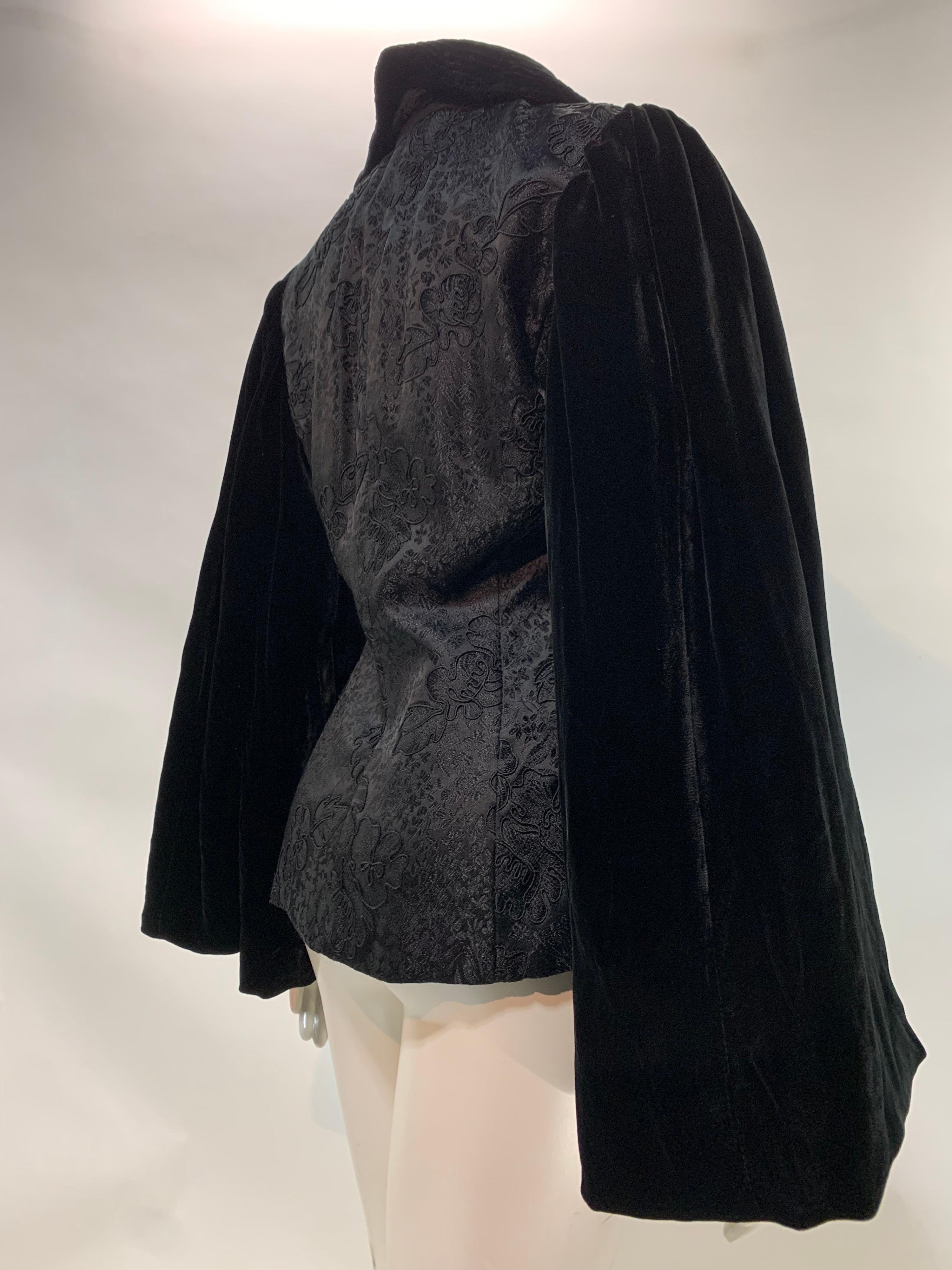 1950s Lilli Ann Black Brocade Jacket w/ Applied Cording & Full Velvet Sleeves 1