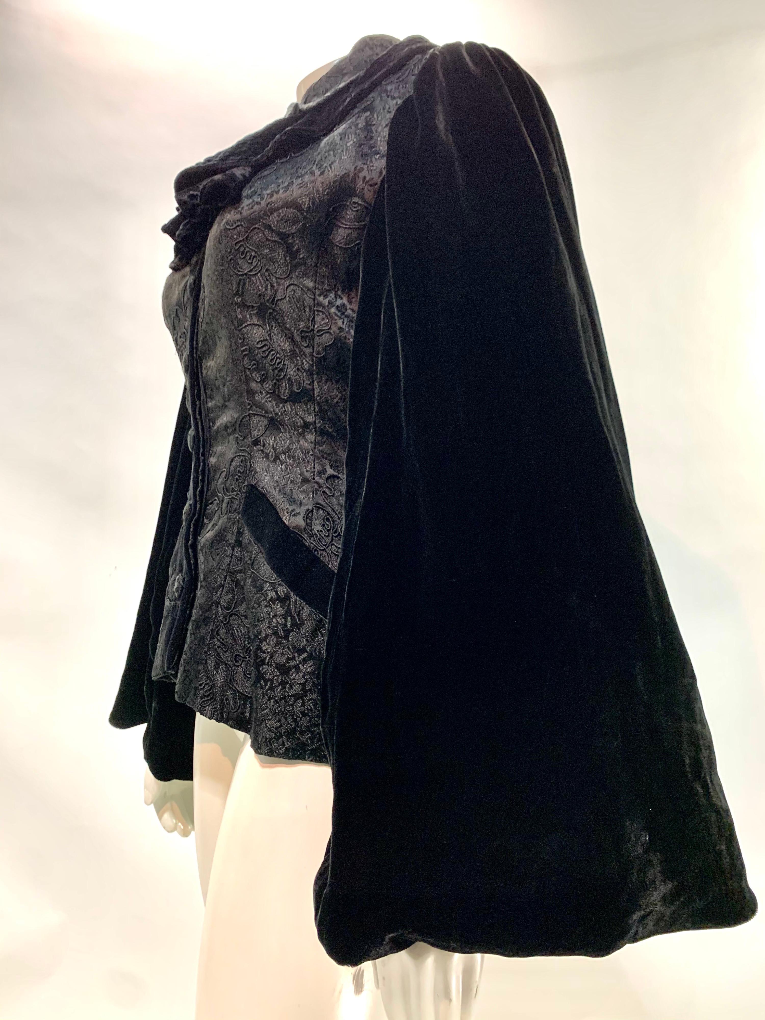 1950s Lilli Ann Black Brocade Jacket w/ Applied Cording & Full Velvet Sleeves For Sale 3