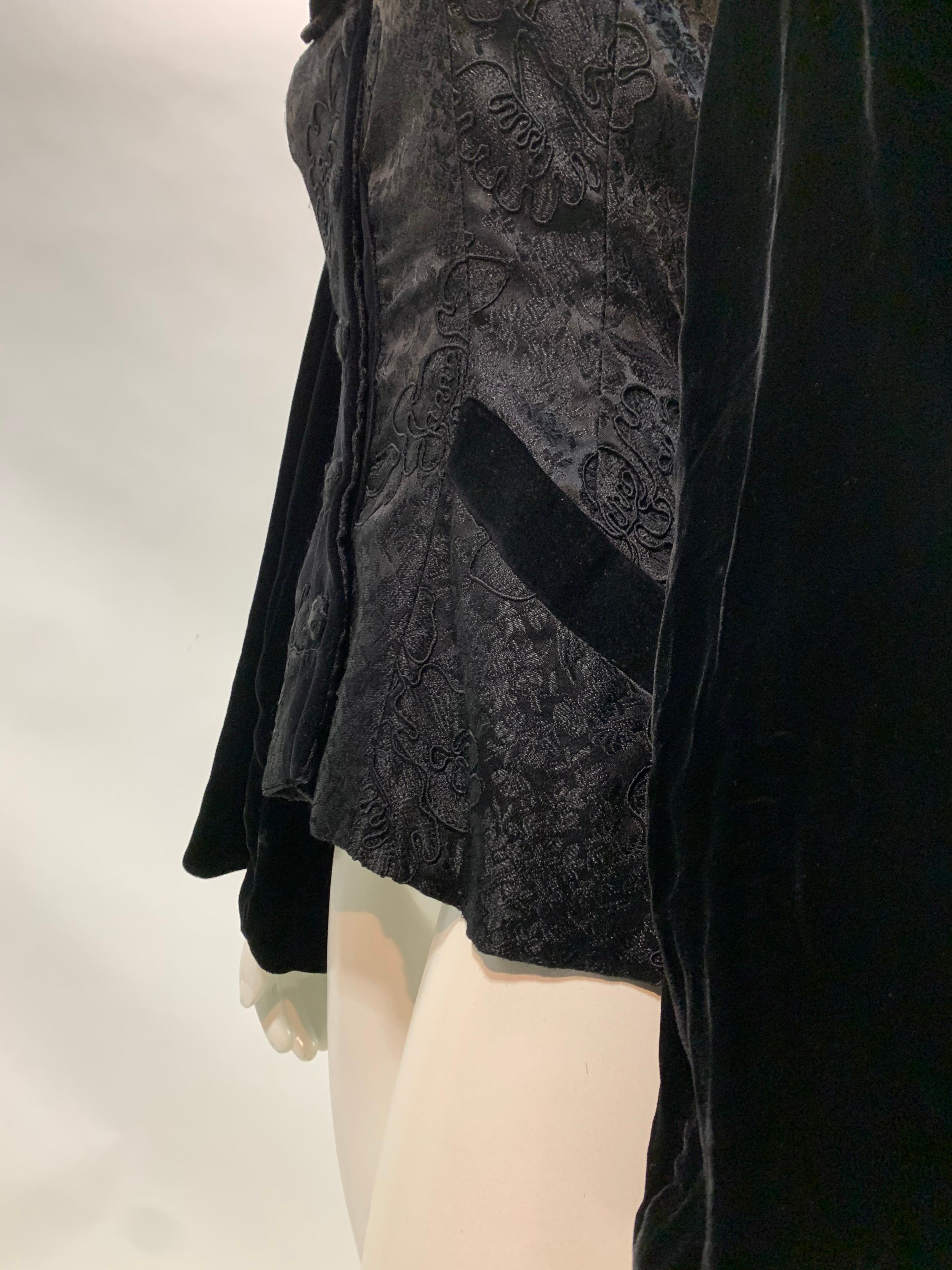 1950s Lilli Ann Black Brocade Jacket w/ Applied Cording & Full Velvet Sleeves For Sale 4