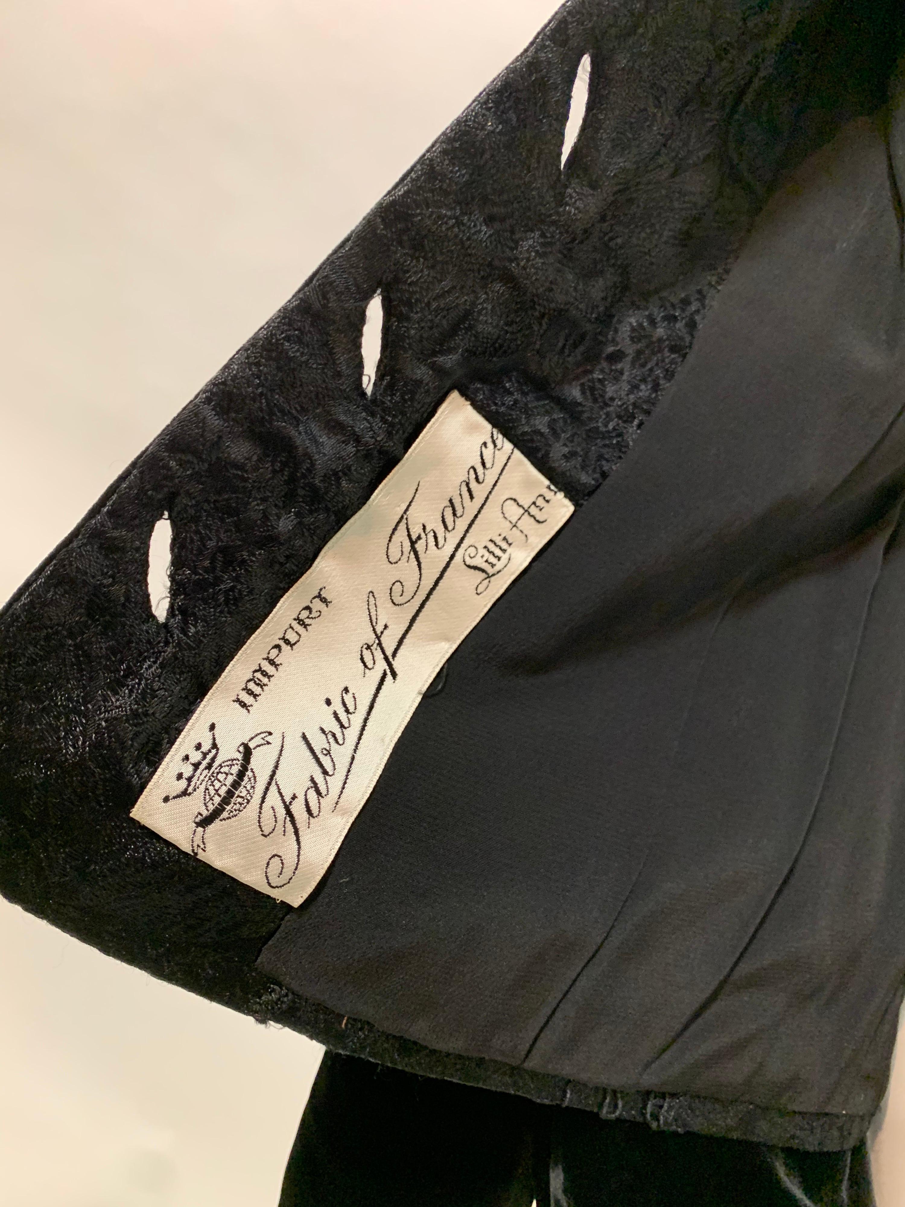1950s Lilli Ann Black Brocade Jacket w/ Applied Cording & Full Velvet Sleeves For Sale 5