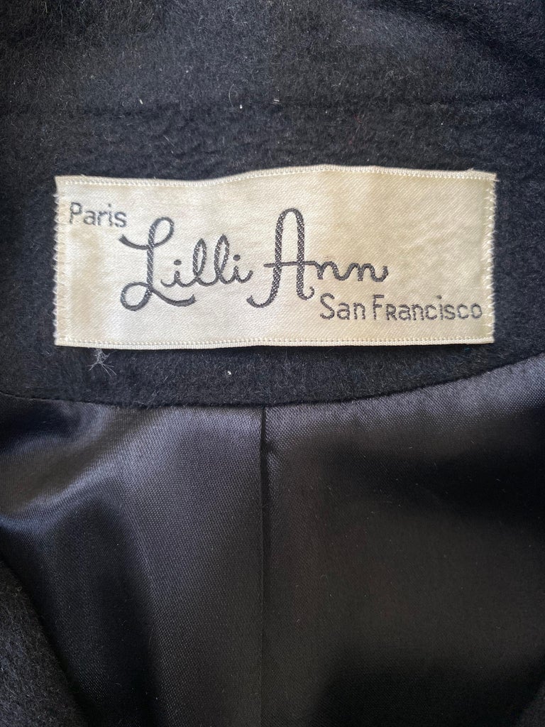 1950s Lilli Ann Black Felt Wool Box Jacket For Sale at 1stDibs