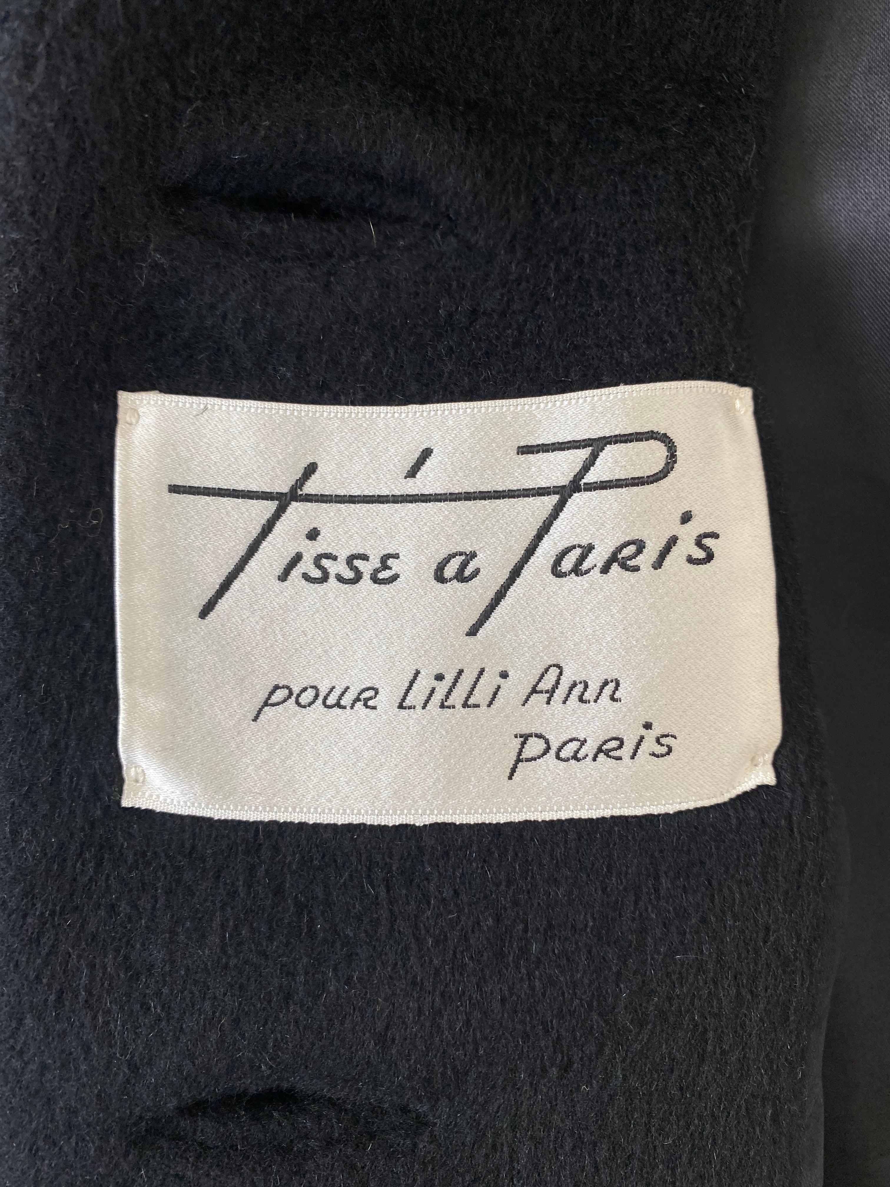 1950s Lilli Ann Black Felt Wool Box Jacket For Sale 1