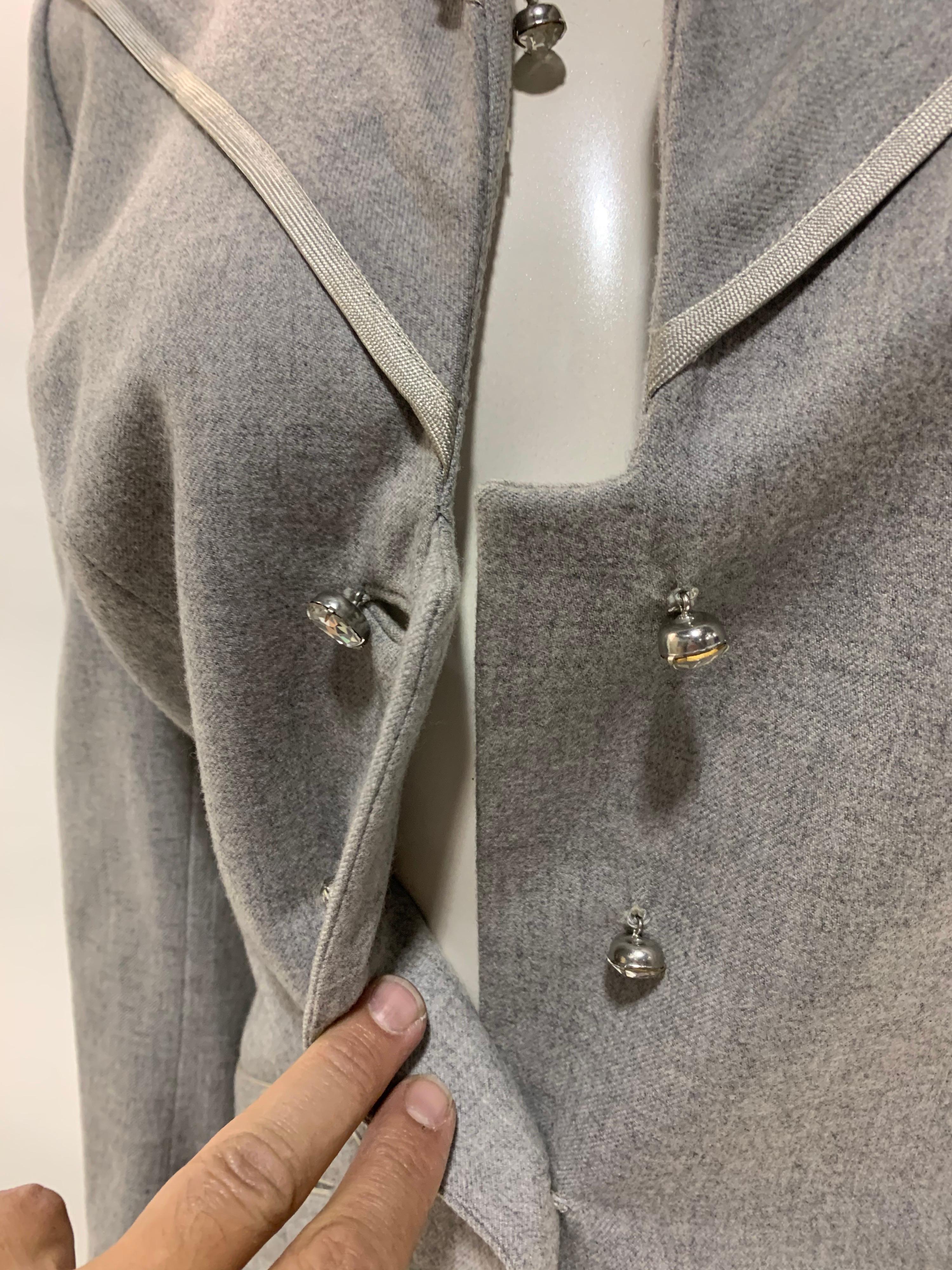 1950s Lilli Ann Gray Heathered Wool Jacket w/ Jeweled Buttons & Satin Piping For Sale 4