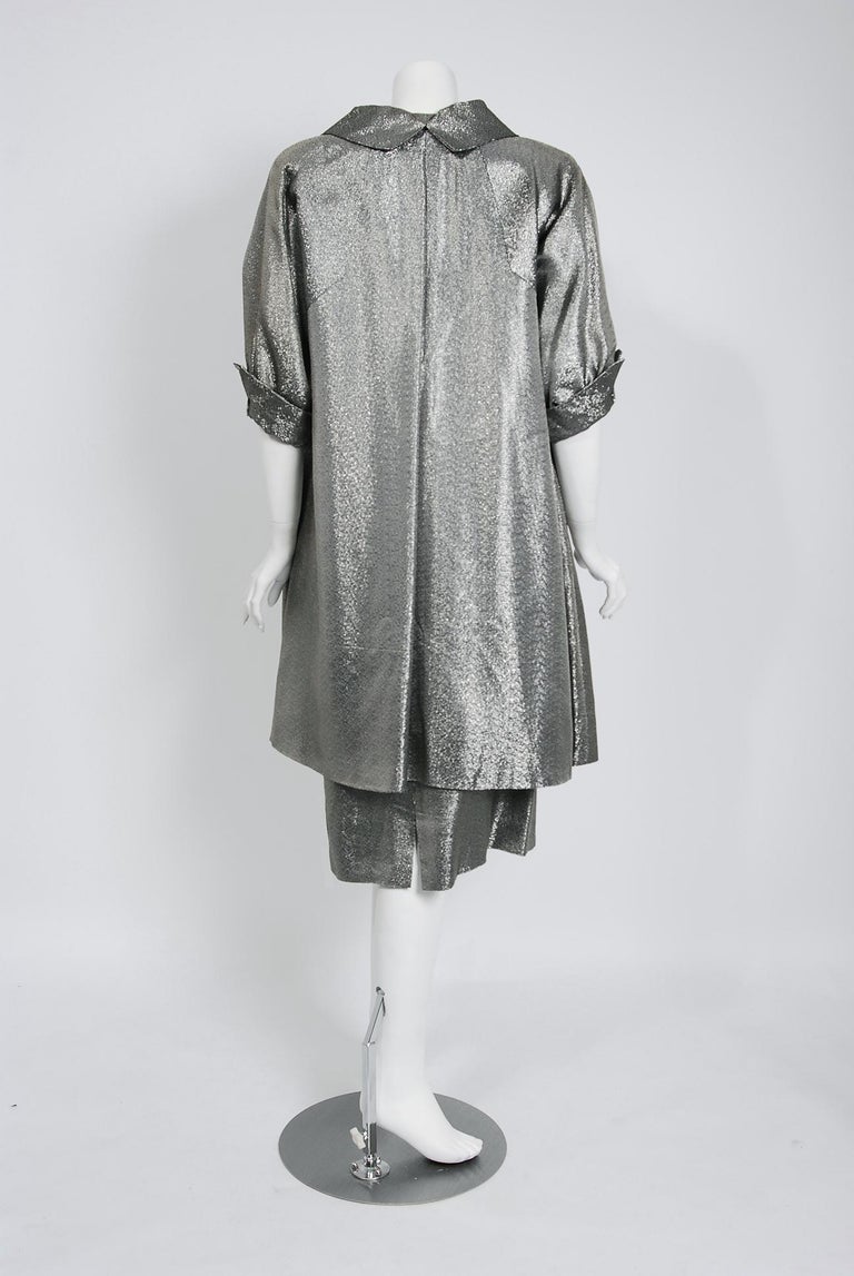 Vintage 1950's Lilli Diamond Silver Lamé Beaded Strapless Dress and Swing Jacket For Sale 6
