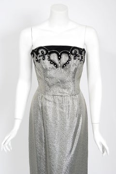 Vintage 1950's Lilli Diamond Silver Lamé Beaded Strapless Dress and Swing Jacket