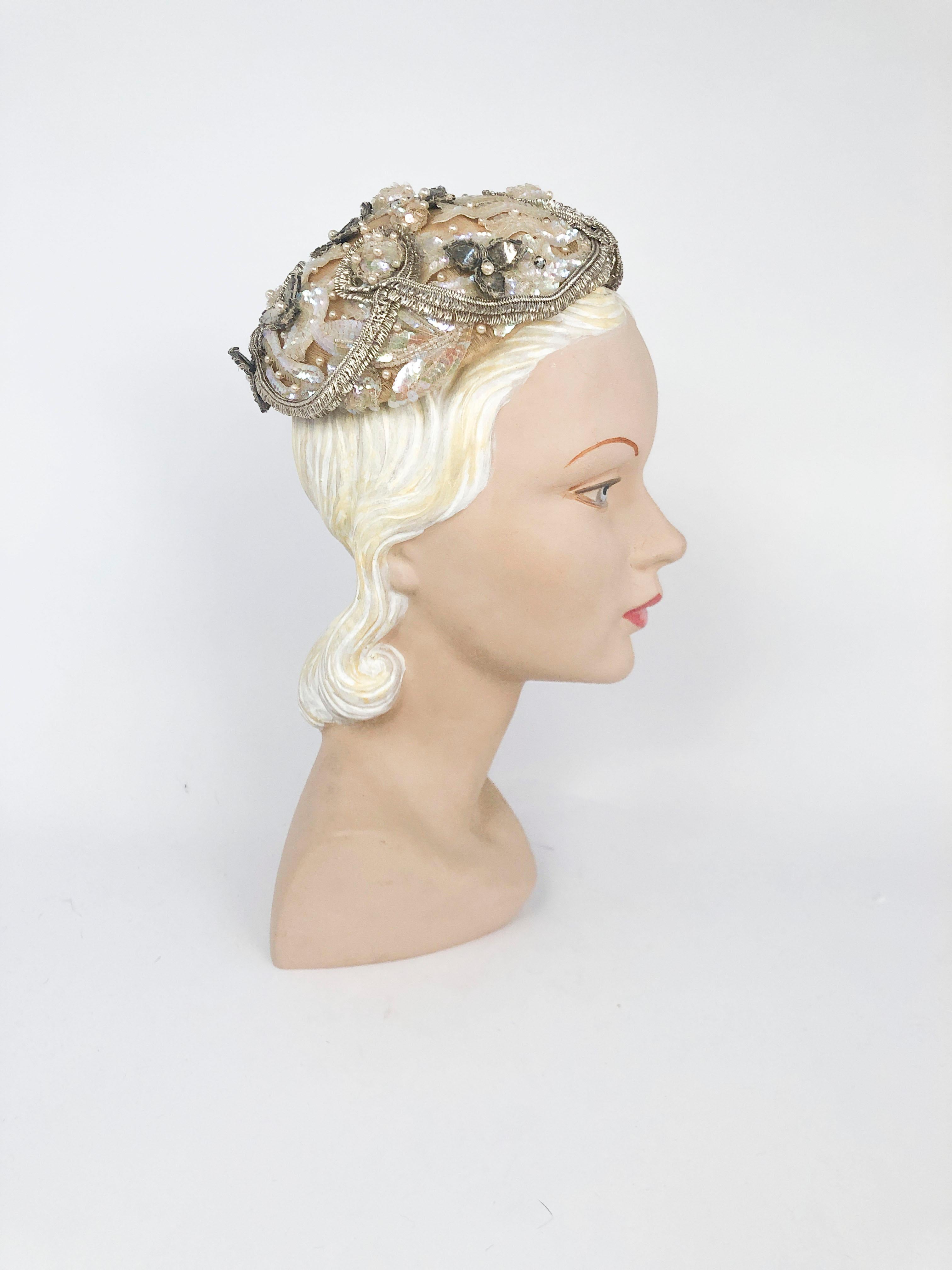 Gray 1950's Lilly Dache Hand Decorated Hat