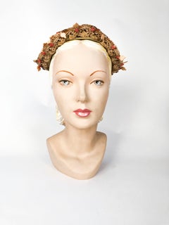 1950's Lilly Daché Khaki Beaded Lace Hat