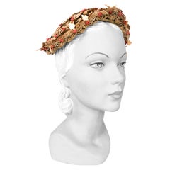 Vintage 1950's Lilly Daché Khaki Beaded Lace Hat