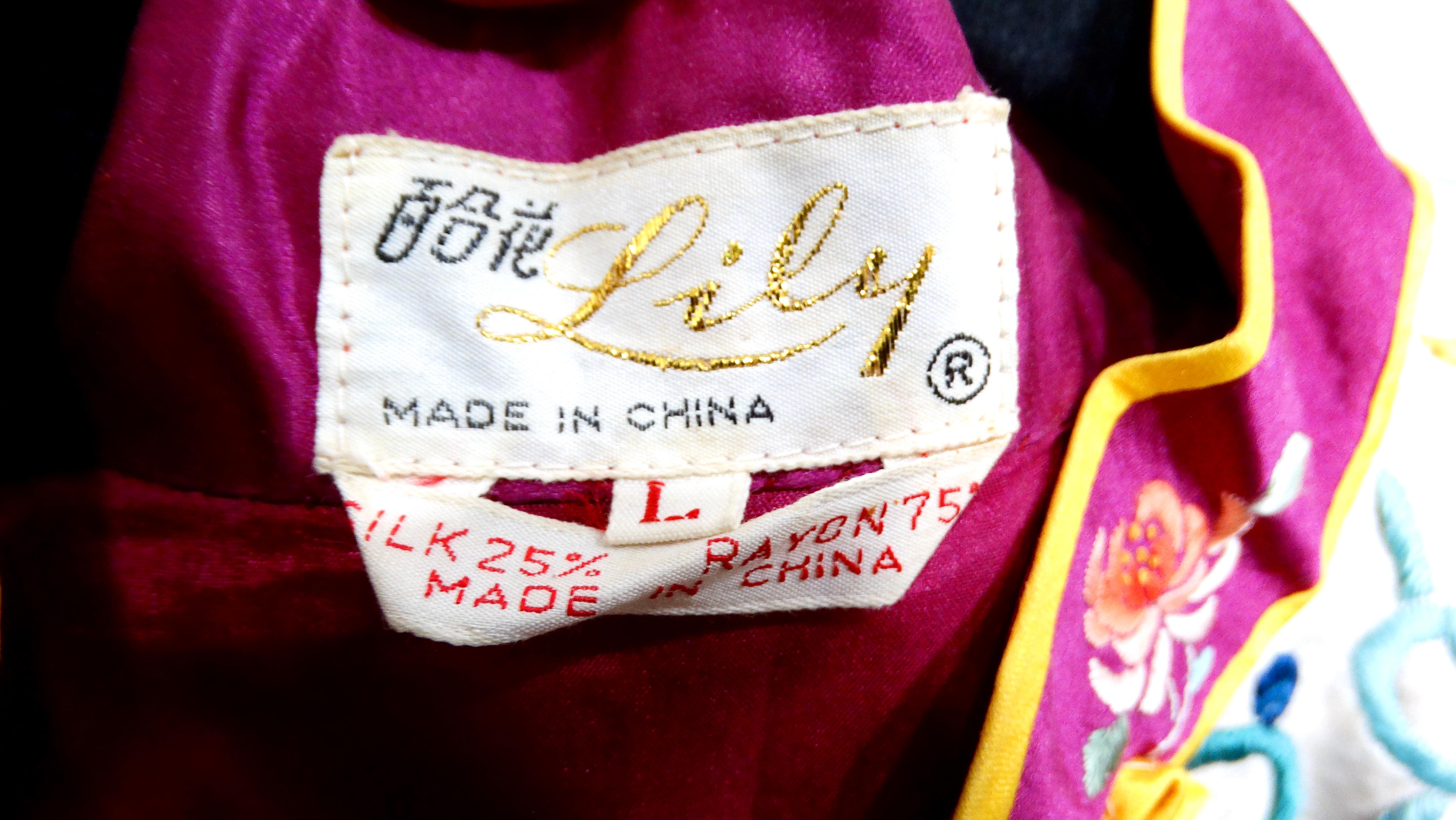 Chinesische lila Jacke aus Seidenmischung mit Blumendruck und besticktem Seidenmischung, 1950er Jahre im Angebot 5