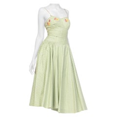 Vintage 1950S Lime Green Cotton Circle Skirt Swing Dress