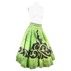 Retro 1950s Lime Green Mexican Painted Circle Skirt