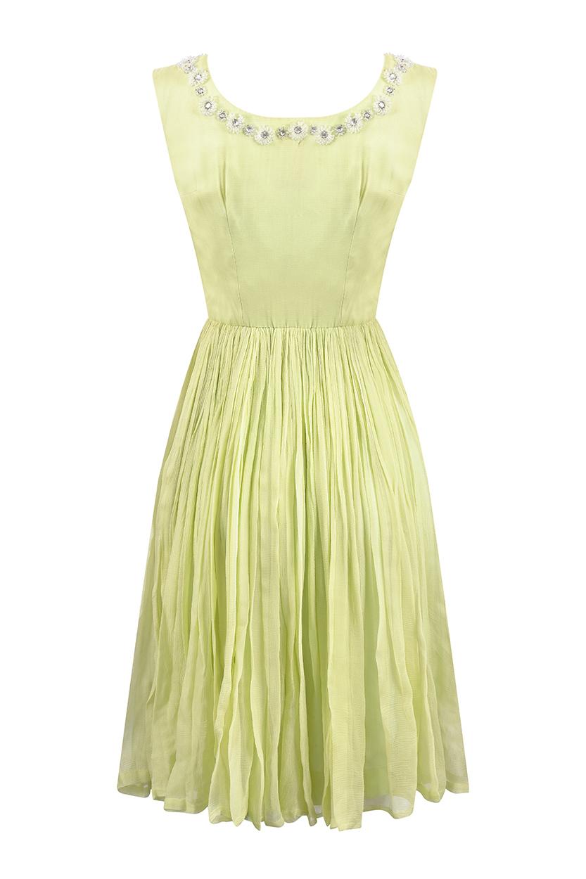 green silk chiffon dress