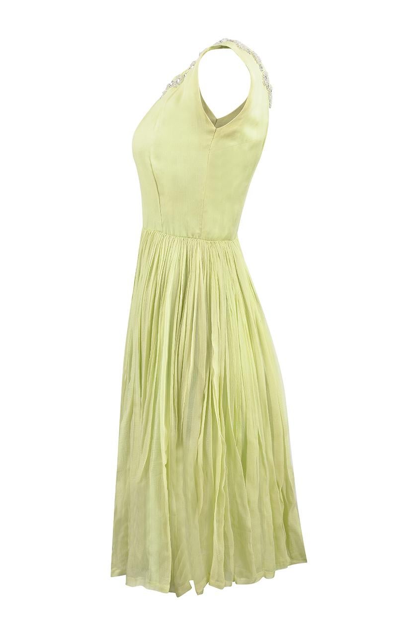 lime green drop waist silk dress