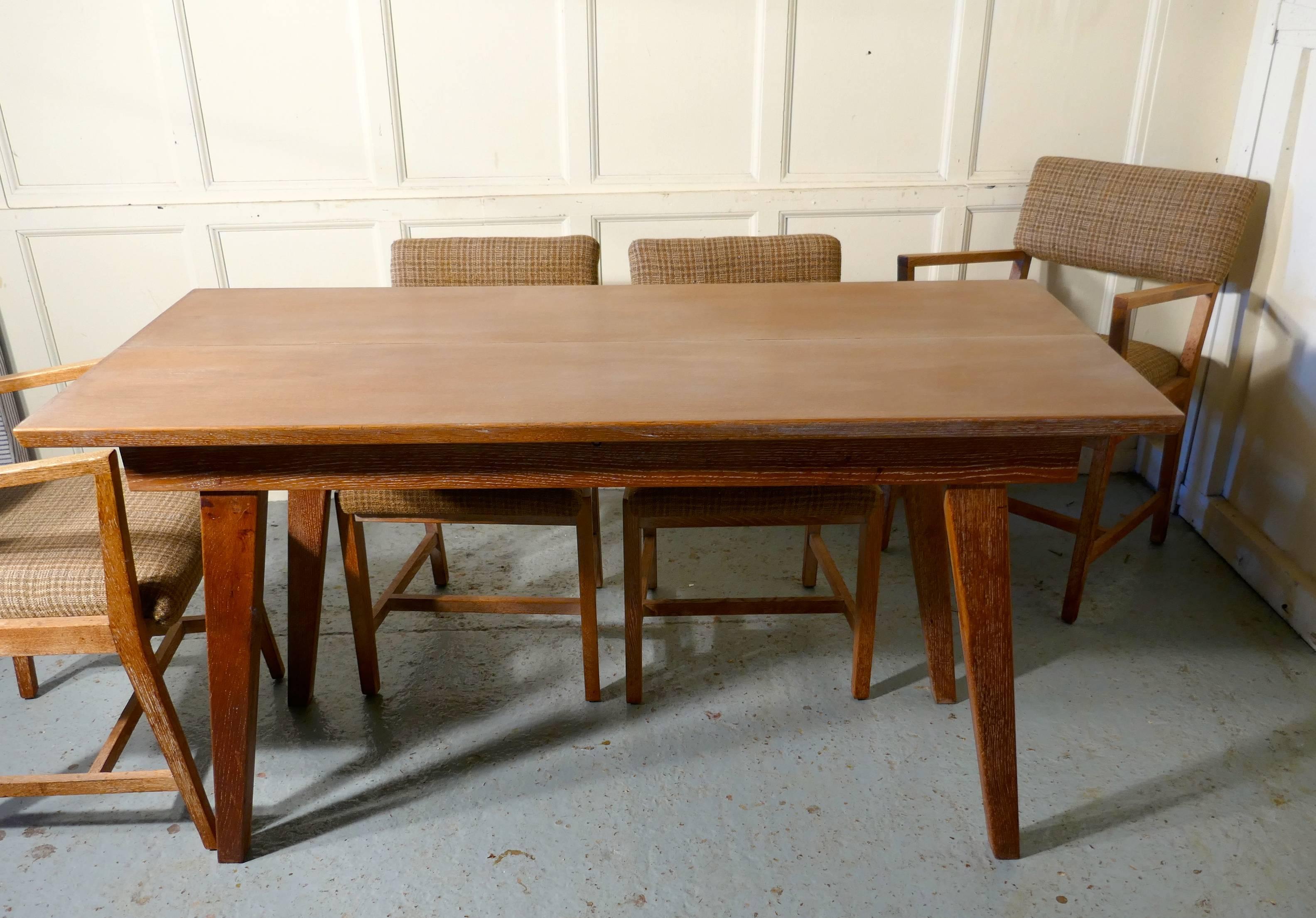 1950s Limed Oak Extending Dining Table and Set of Six Chairs 2