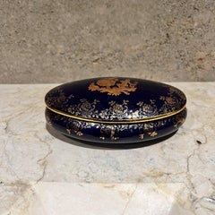 1950s Limoges Cobalt Blue Gold Porcelain Oval Dish France