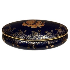 1950 Limoges Plat ovale en porcelaine bleu cobalt or France