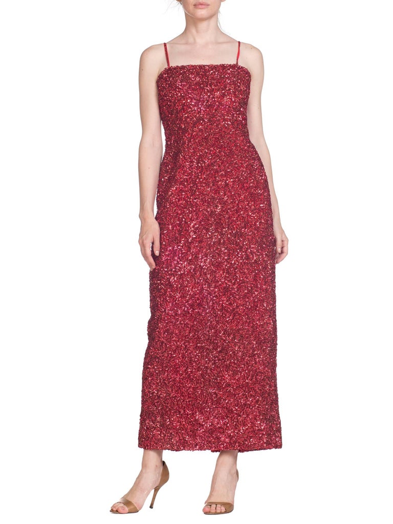 1950s Hand Beaded Silk Column Gown