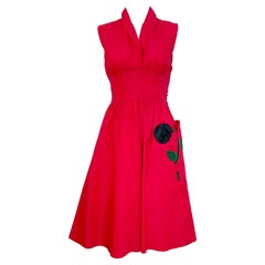 1950er Jahre 50er Jahre Lippenstift Rot Seide Taft Rose Tasche Appliqu Fit n Flare 50er Jahre Kleid