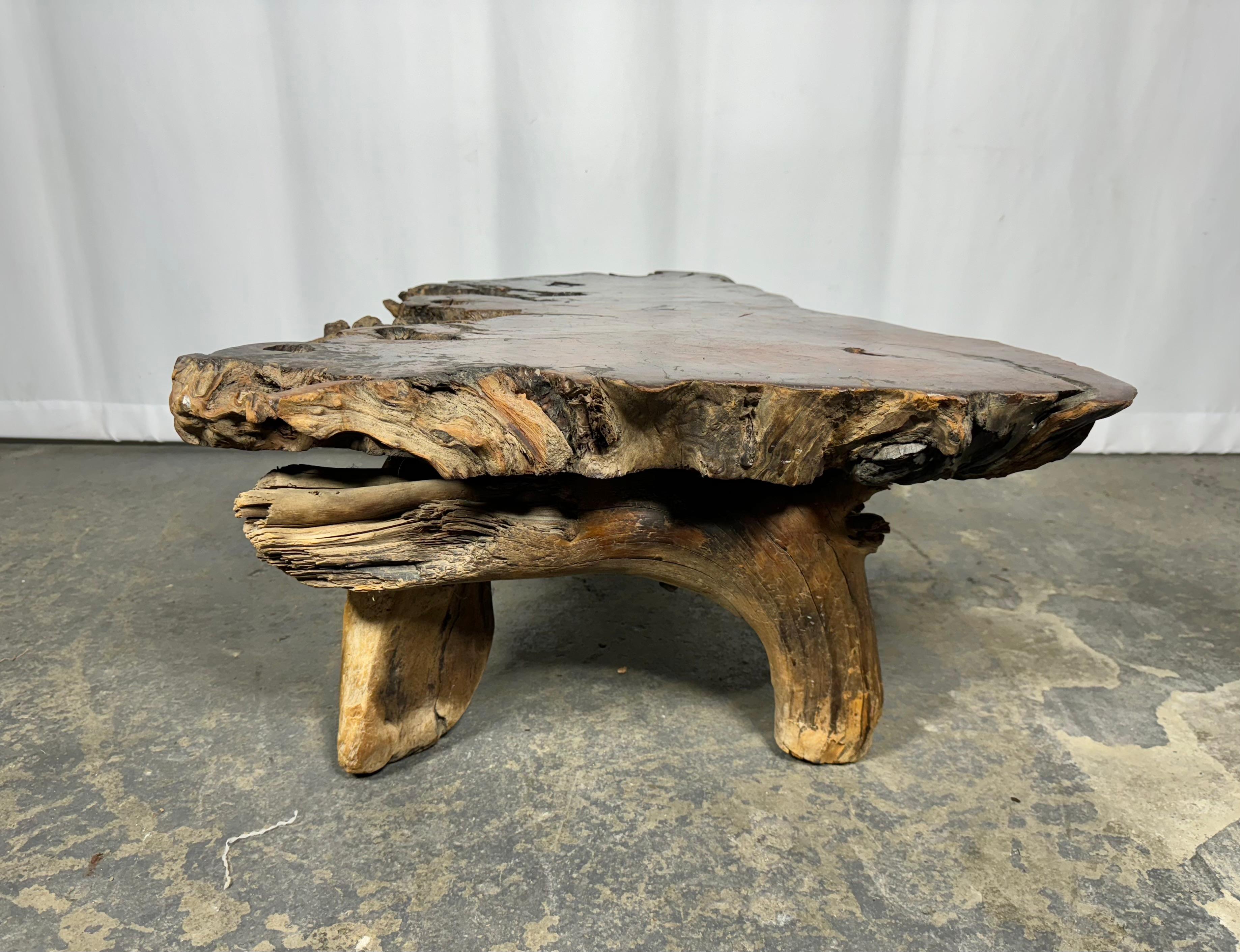 Mid-20th Century 1950s Live Edge Burl Redwood Wood Coffee Table / adirondak / rustic For Sale