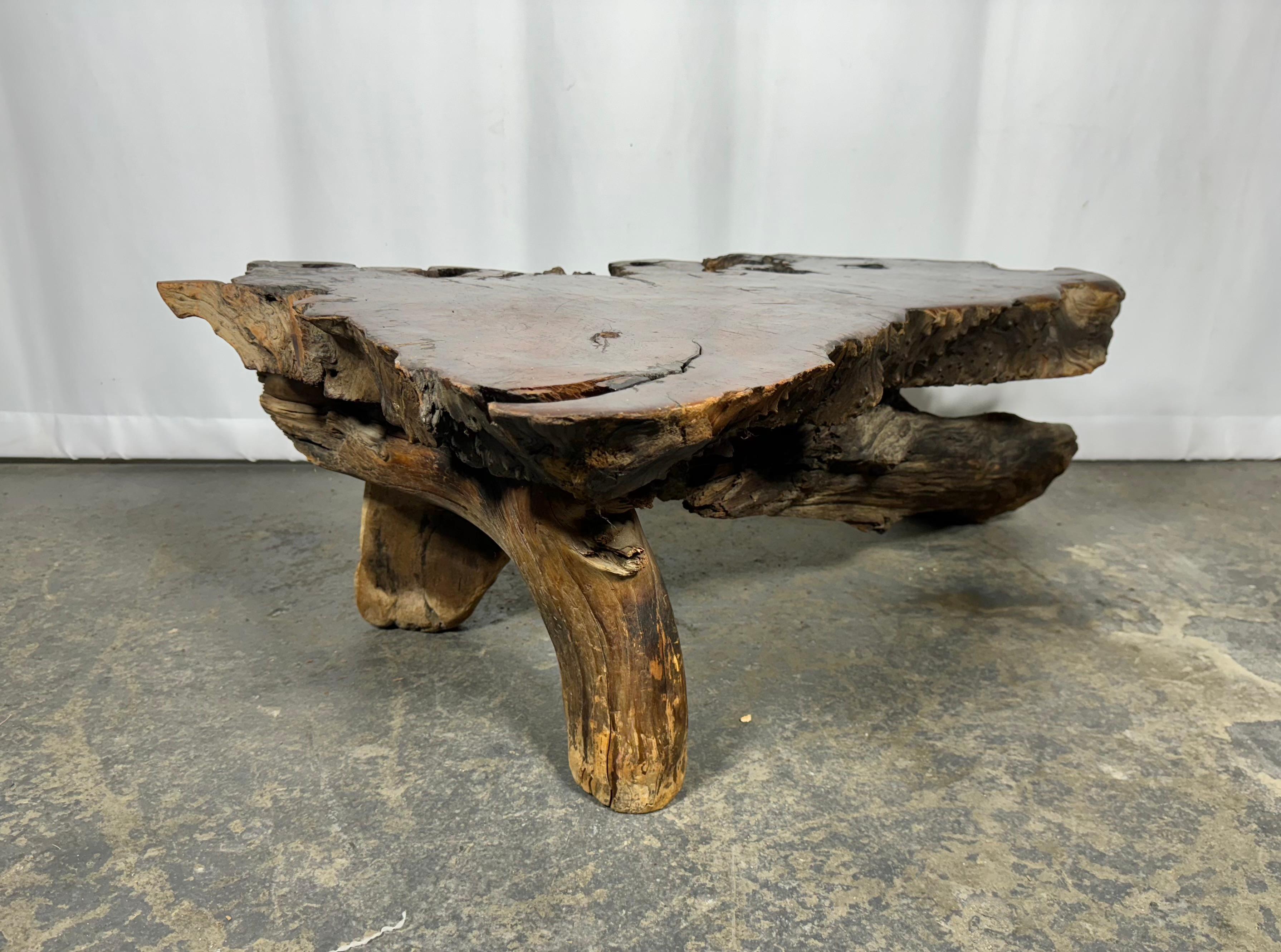 Driftwood 1950s Live Edge Burl Redwood Wood Coffee Table / adirondak / rustic For Sale