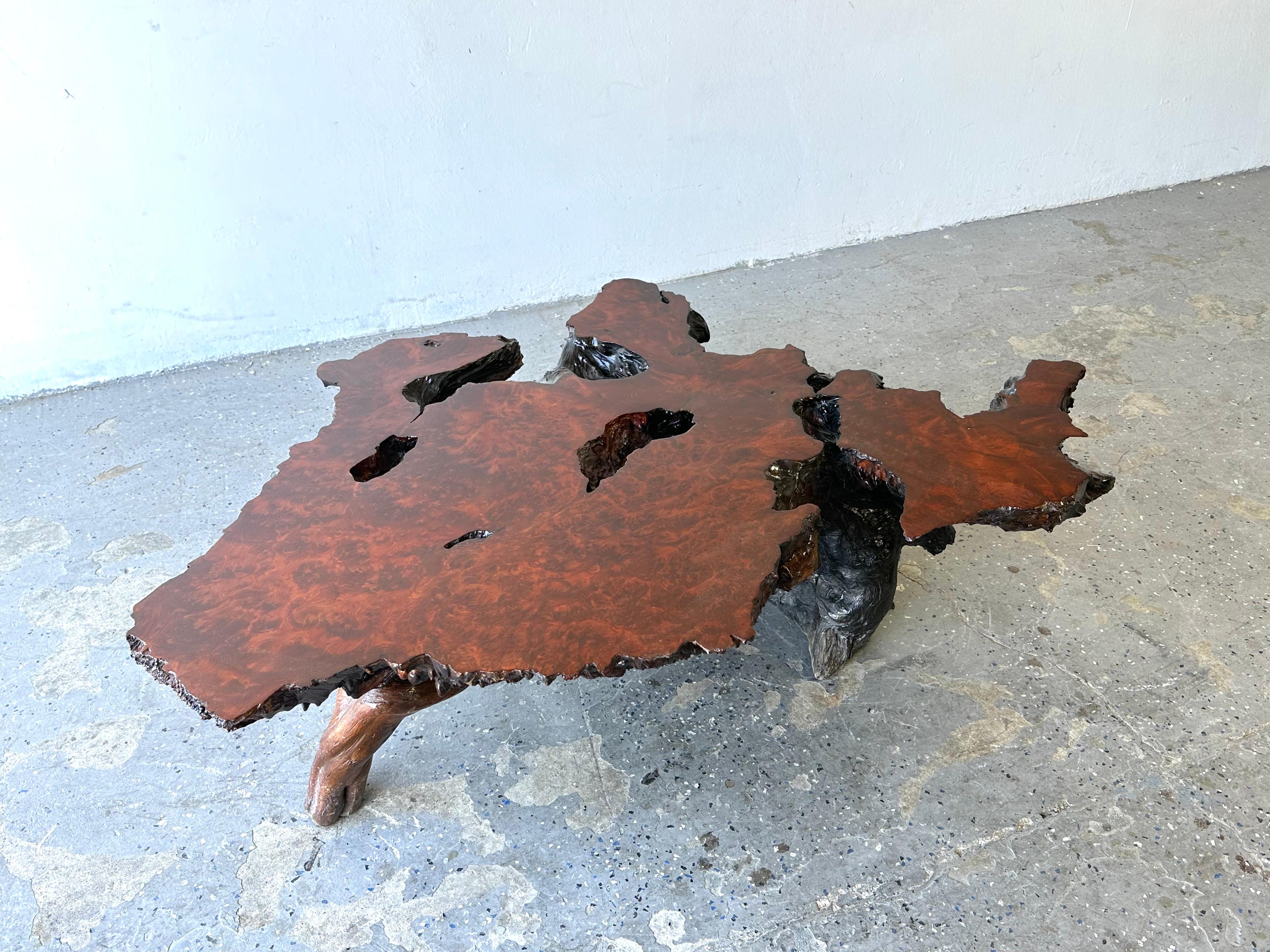Driftwood 1950s Live Edge Burl Redwood Wood Coffee Table For Sale
