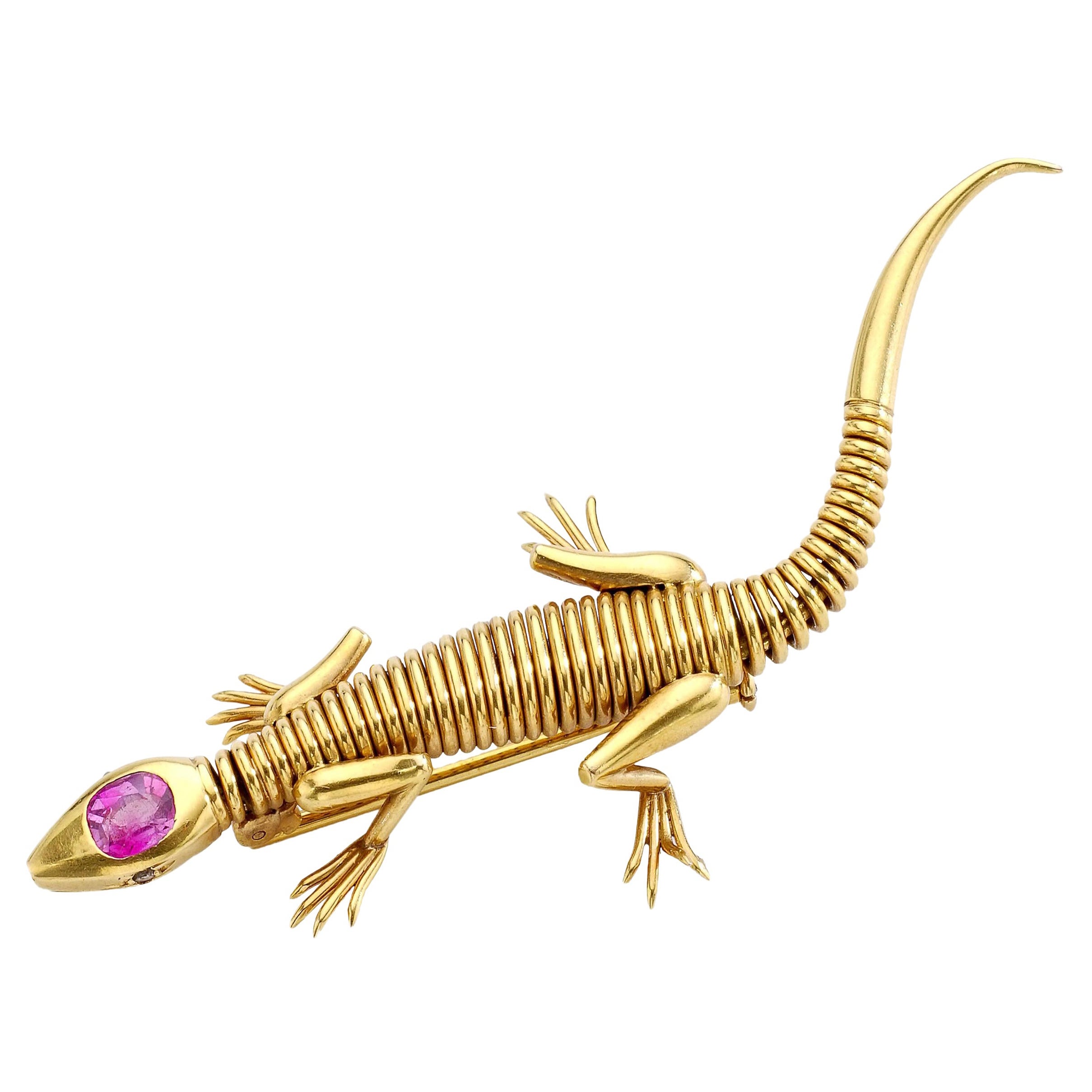 1950s Lézard Diamant Or jaune 18 carats Broche Clip