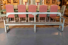 1950s Long Antique Wooden Bench Painted with Original Patina