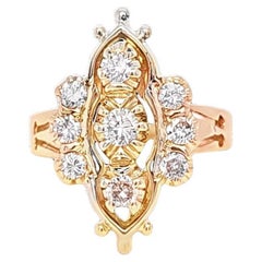 1950s Long diamond dinner ring in yellow gold