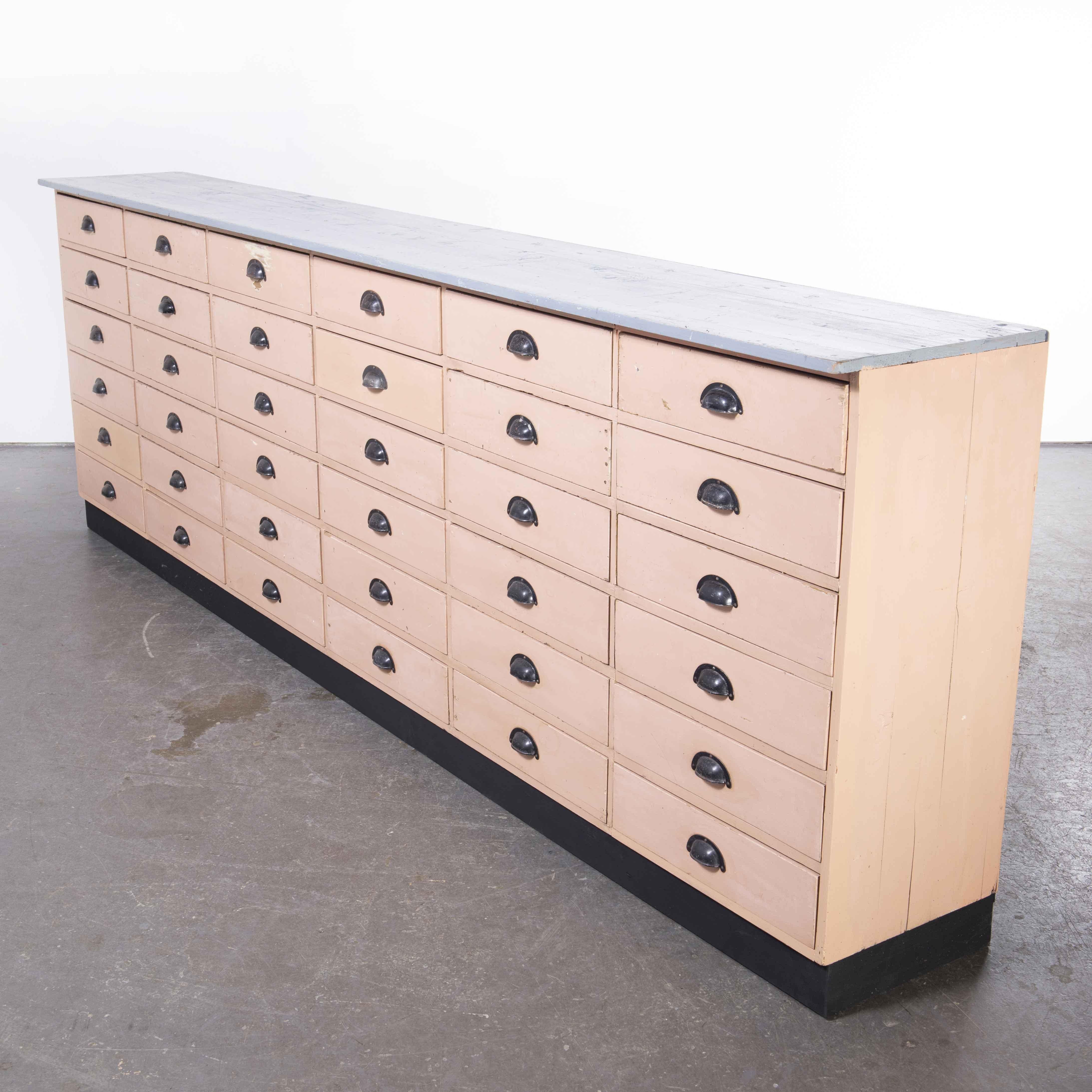 1950's Long French Workshop Bank of Drawers, Thirty Six Drawers For Sale 2