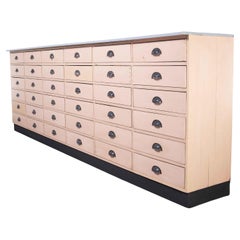 1950's Long French Workshop Bank of Drawers, Thirty Six Drawers