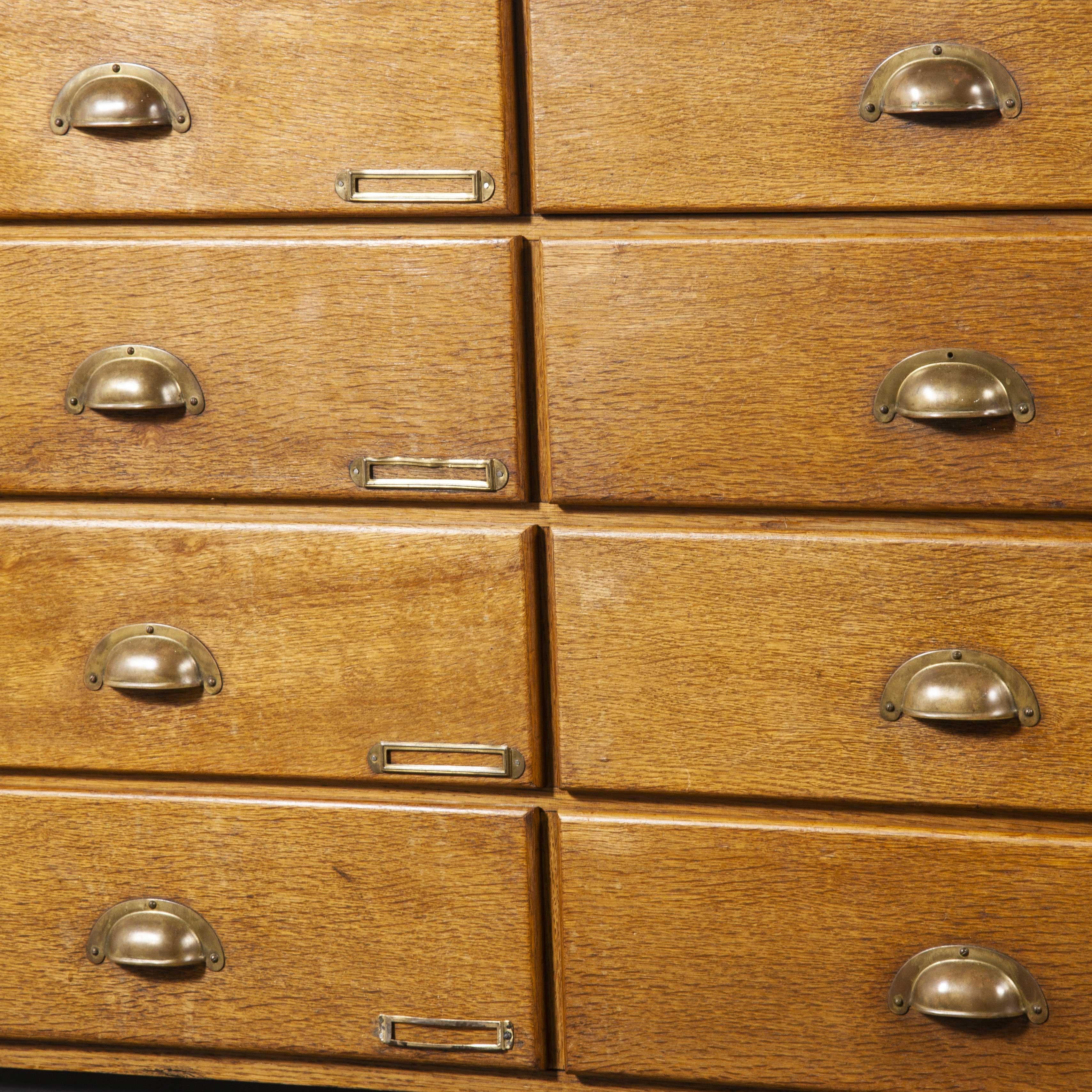 1950s Long oak drapers shop bank of drawers – Chest of drawers
1950s Long oak drapers bank of drawers – Chest of drawers. Sourced from southern Germany this is a very long chest at just over 2.6m. The length of the piece allowed shop keepers to