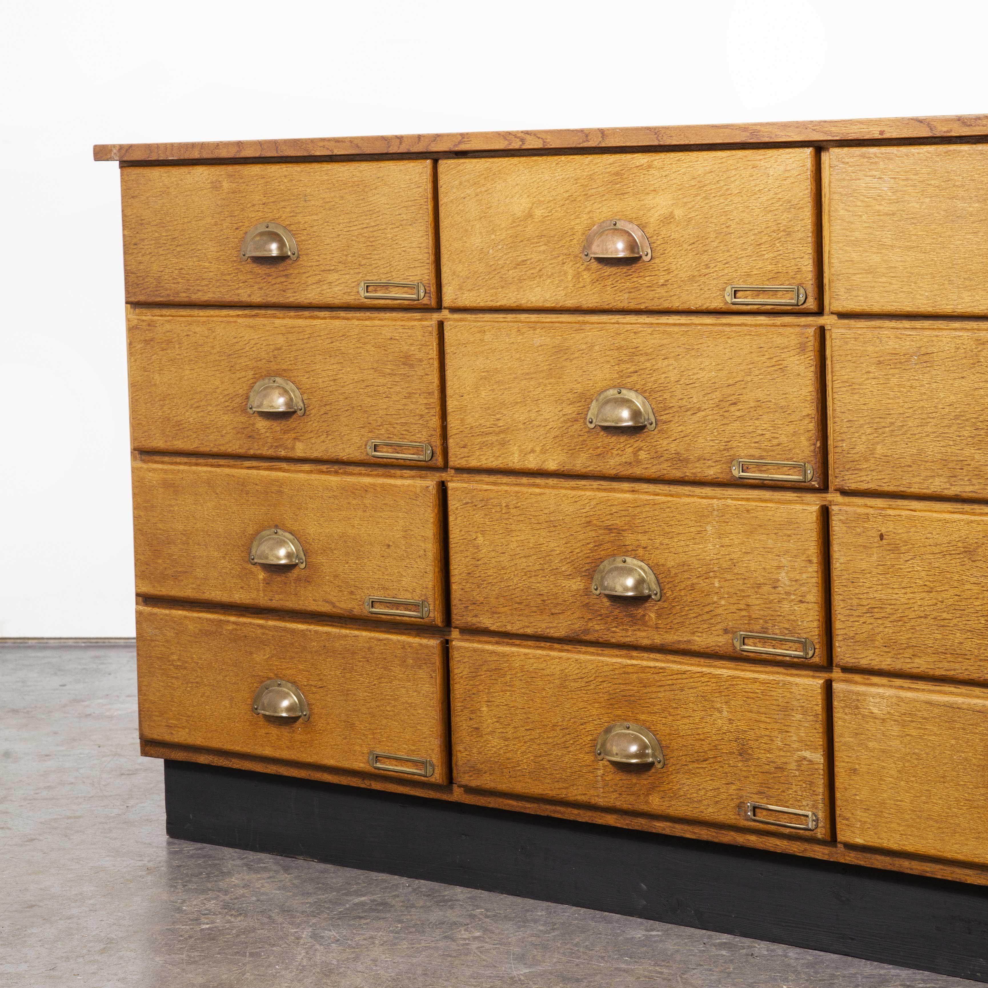 German 1950s Long Oak Drapers Shop Bank of Drawers, Chest of Drawers