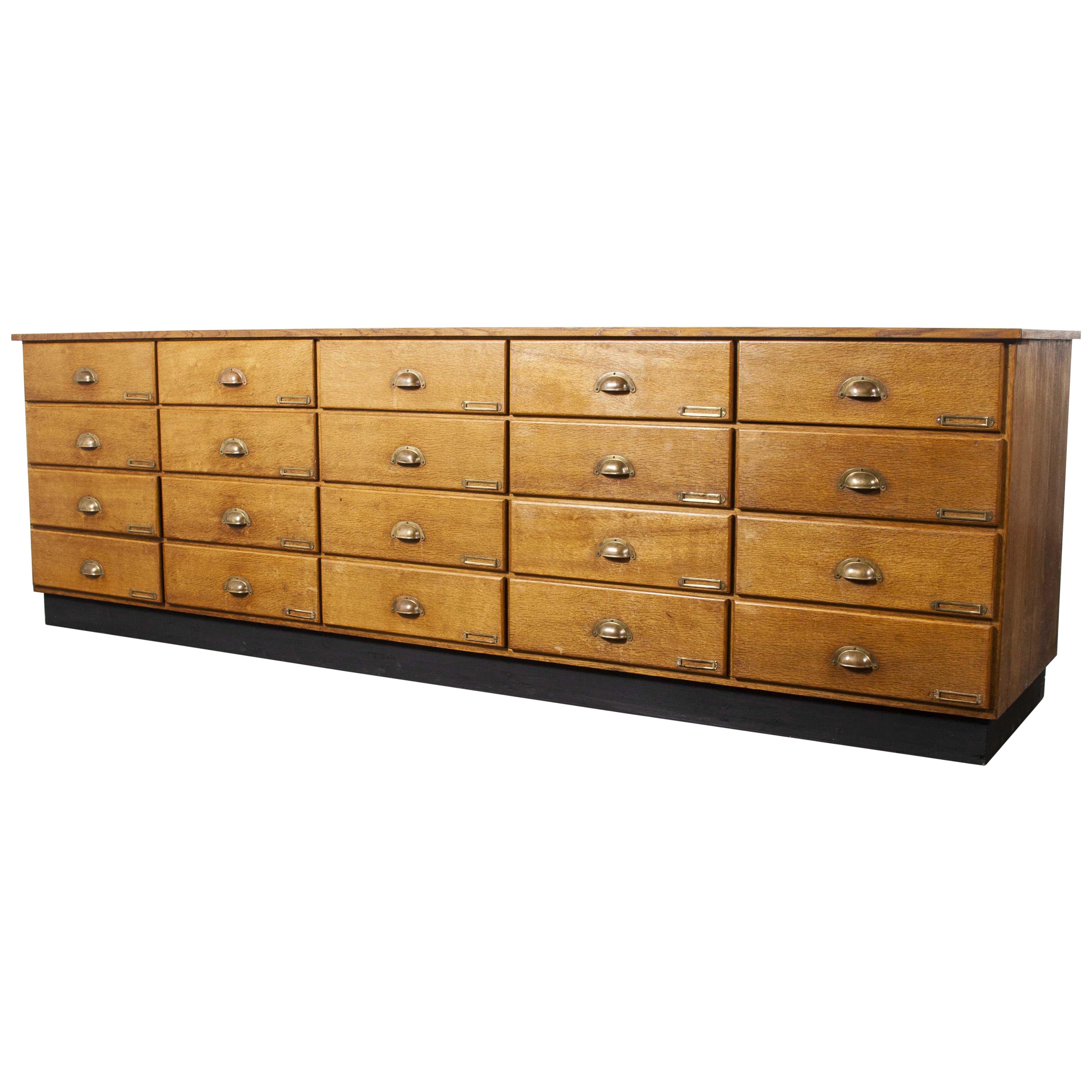 1950s Long Oak Drapers Shop Bank of Drawers, Chest of Drawers
