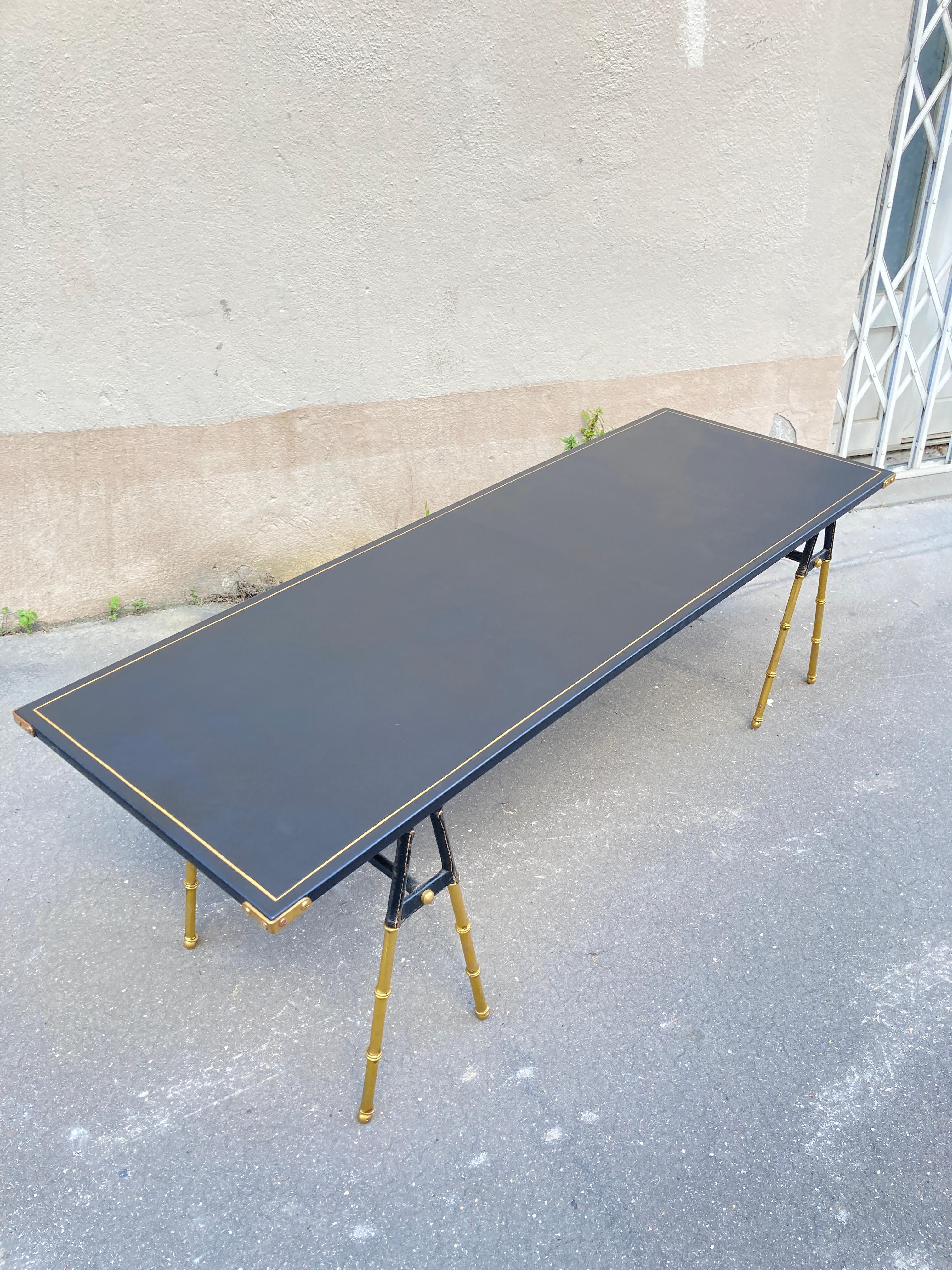 1950's Long Stitched Leder Cocktail Tisch von Jacques Adnet im Angebot 5