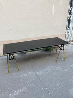 1950's Long Stitched leather Cocktail table by Jacques Adnet