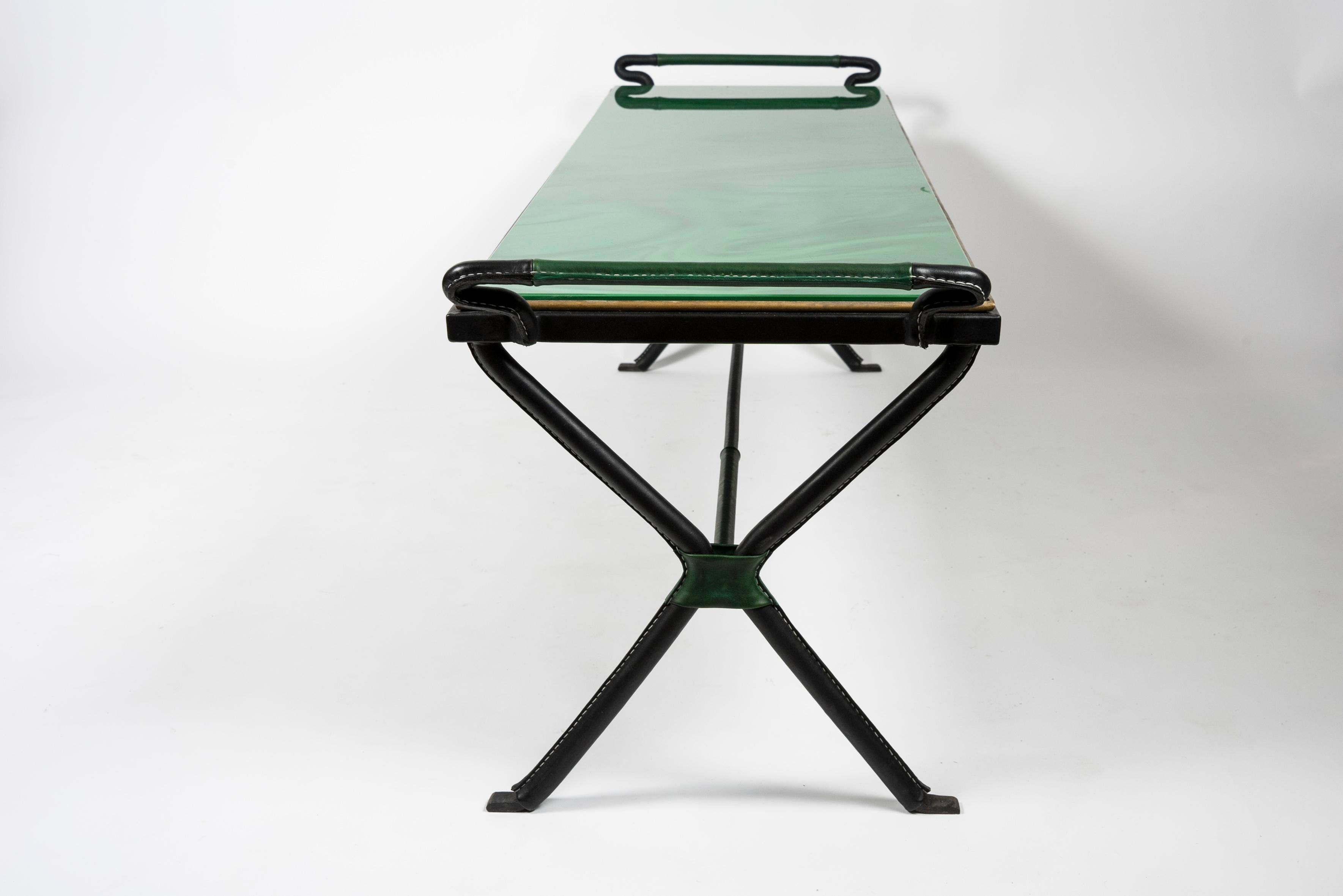 Long Stitched Leather Cocktail Table by Jacques Adnet, 1950s For Sale 2