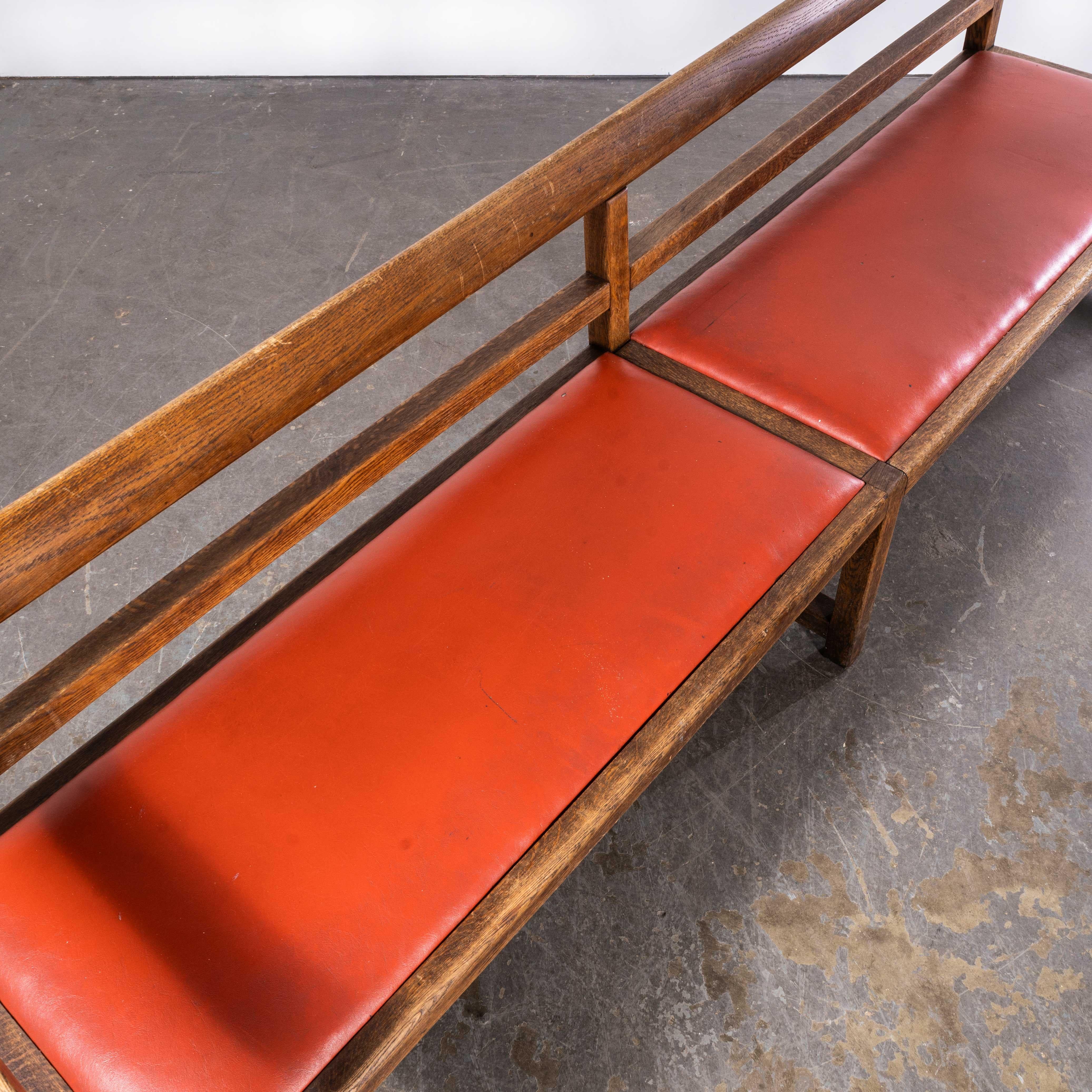 English 1950's Long Upholstered Red Bench - Richardson & Sons