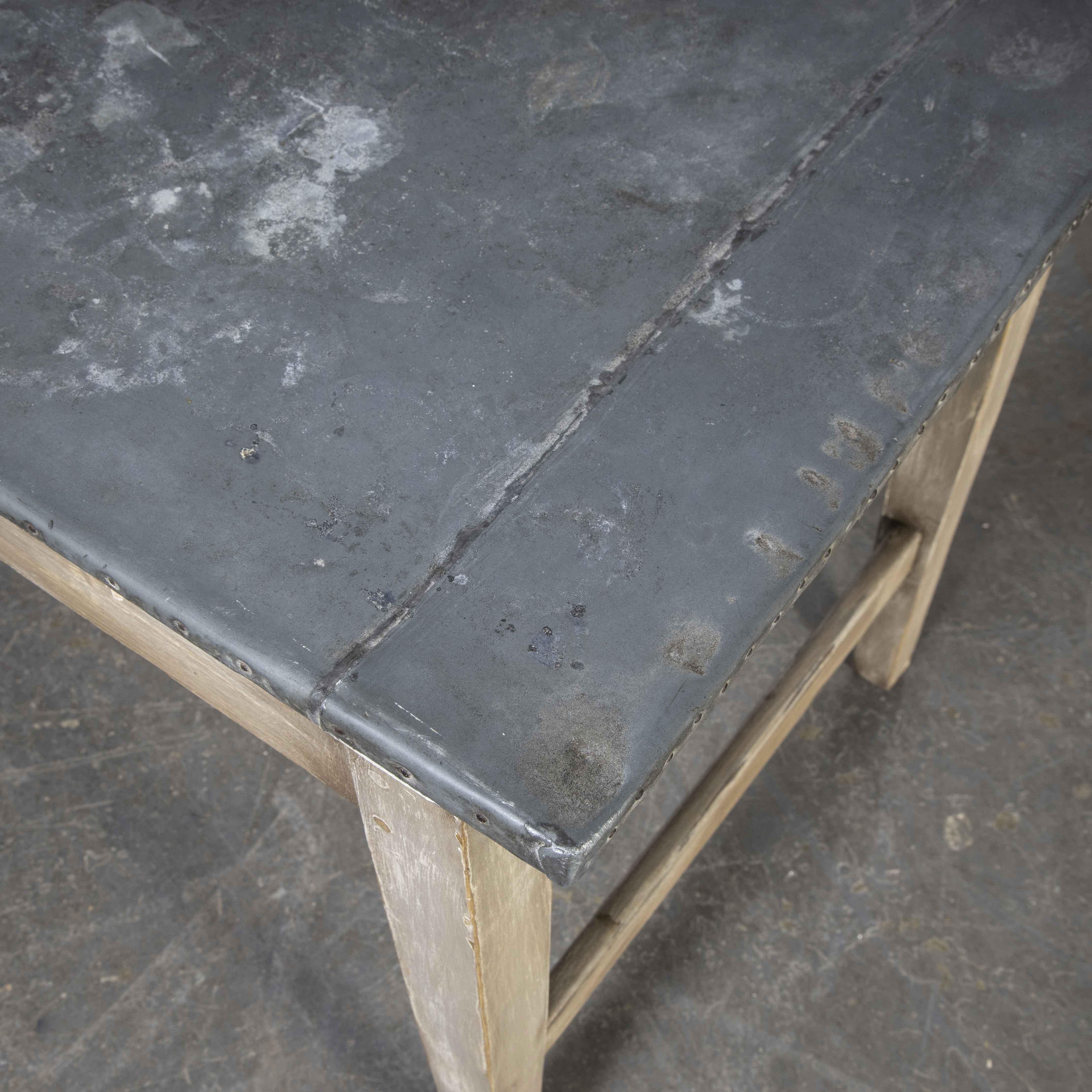1950’s Long Zinc Topped Rectangular French Workshop Dining, Console Table 4