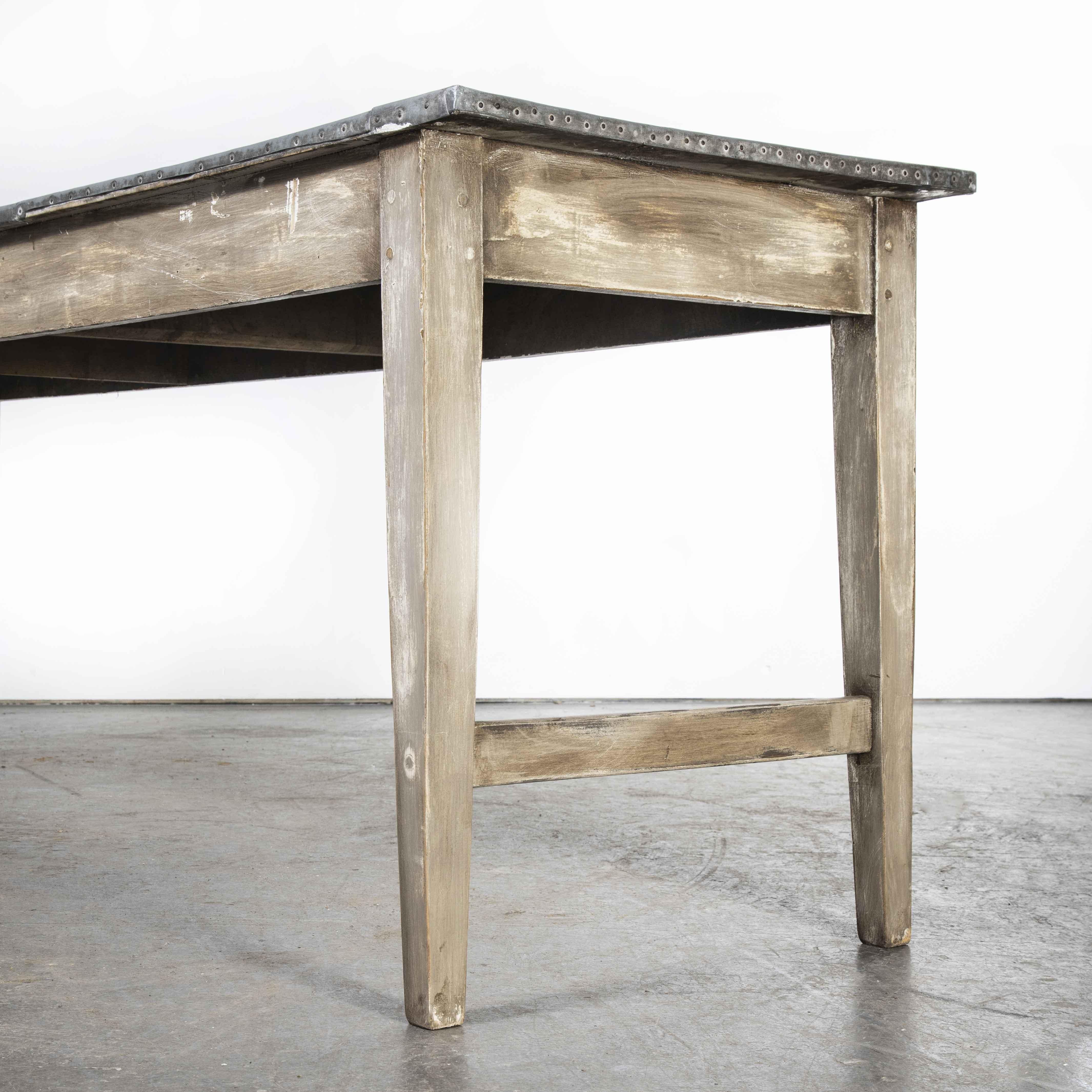 1950’s Long Zinc Topped Rectangular French Workshop Dining, Console Table 2