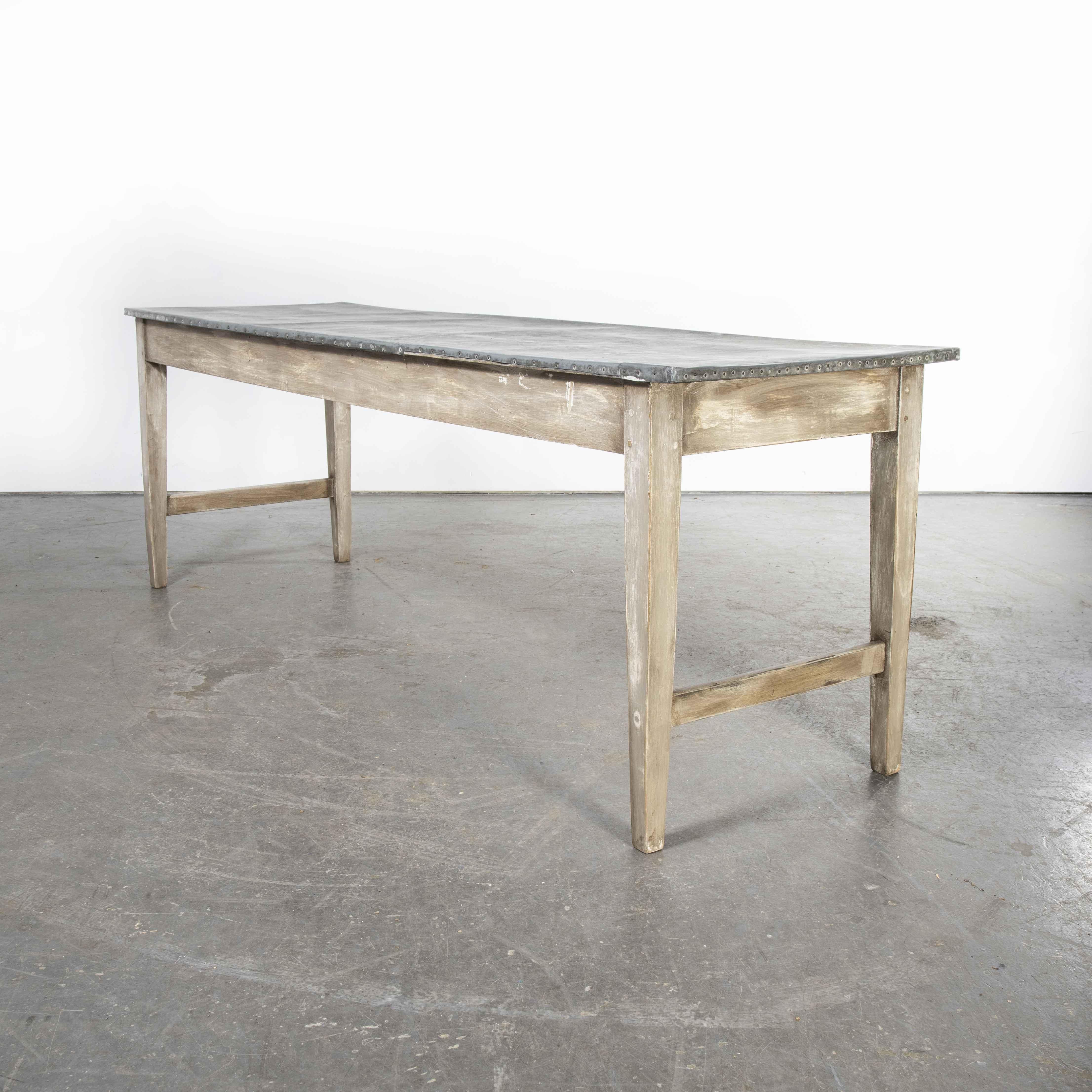 1950’s Long Zinc Topped Rectangular French Workshop Dining, Console Table 3
