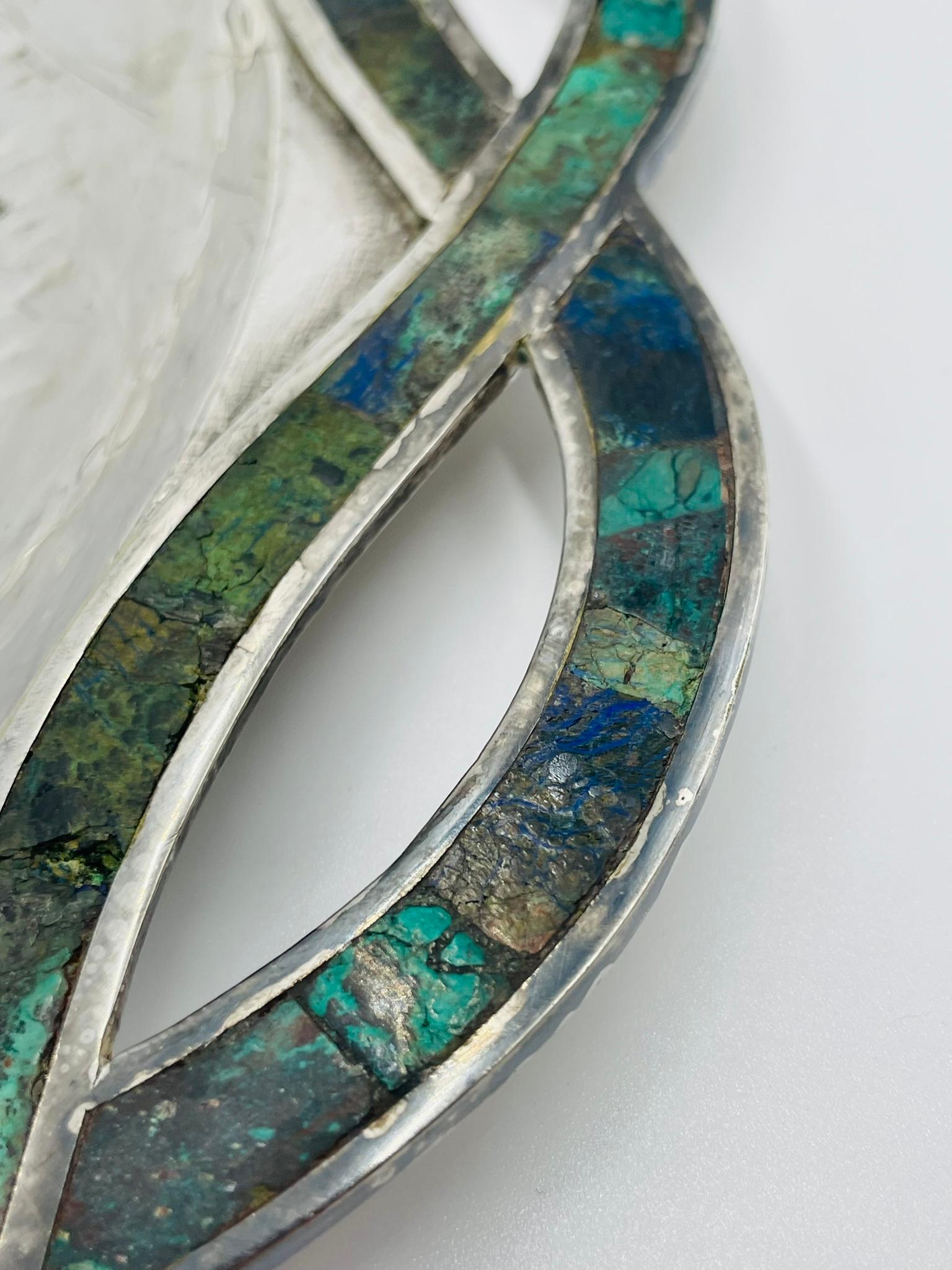 Plateau artisanal des années 1950 de Los Castillo avec incrustation de malachite et de lapis, Mexique moderne en vente 5