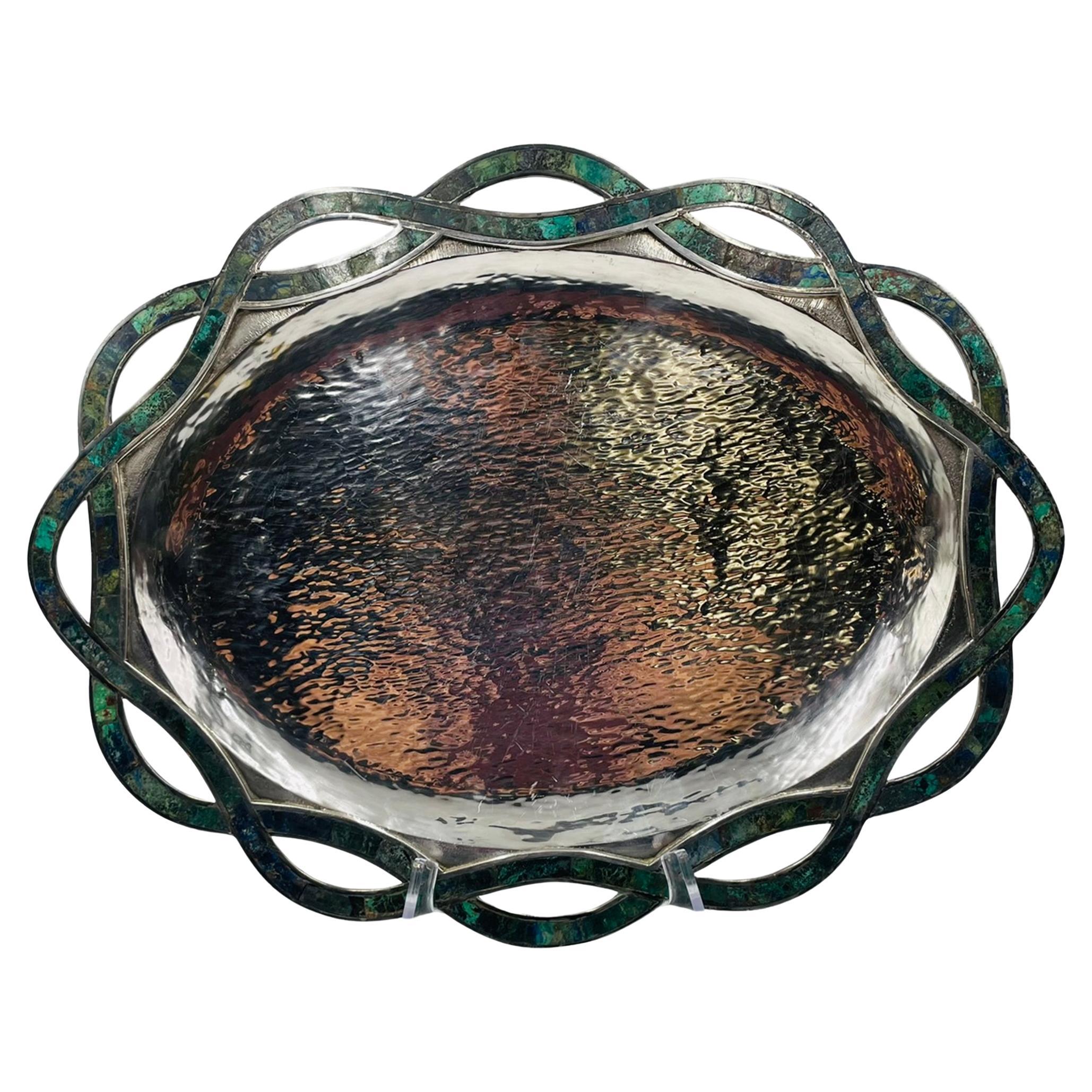 1950s Los Castillo Handcrafted Tray with Malachite & Lapis Inlay, Mexican Modern