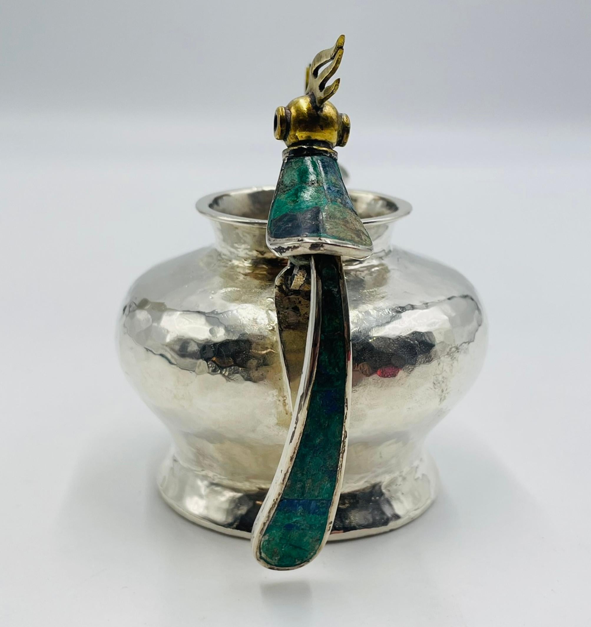 1950er Los Castillo Set aus Milchkännchen und Zucker mit Malachiteinlage, Taxco Mexico im Angebot 3