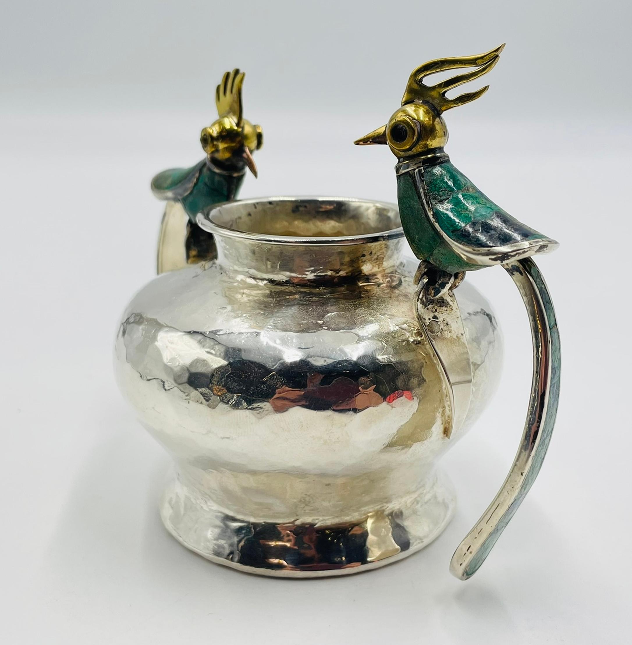 1950er Los Castillo Set aus Milchkännchen und Zucker mit Malachiteinlage, Taxco Mexico im Angebot 4