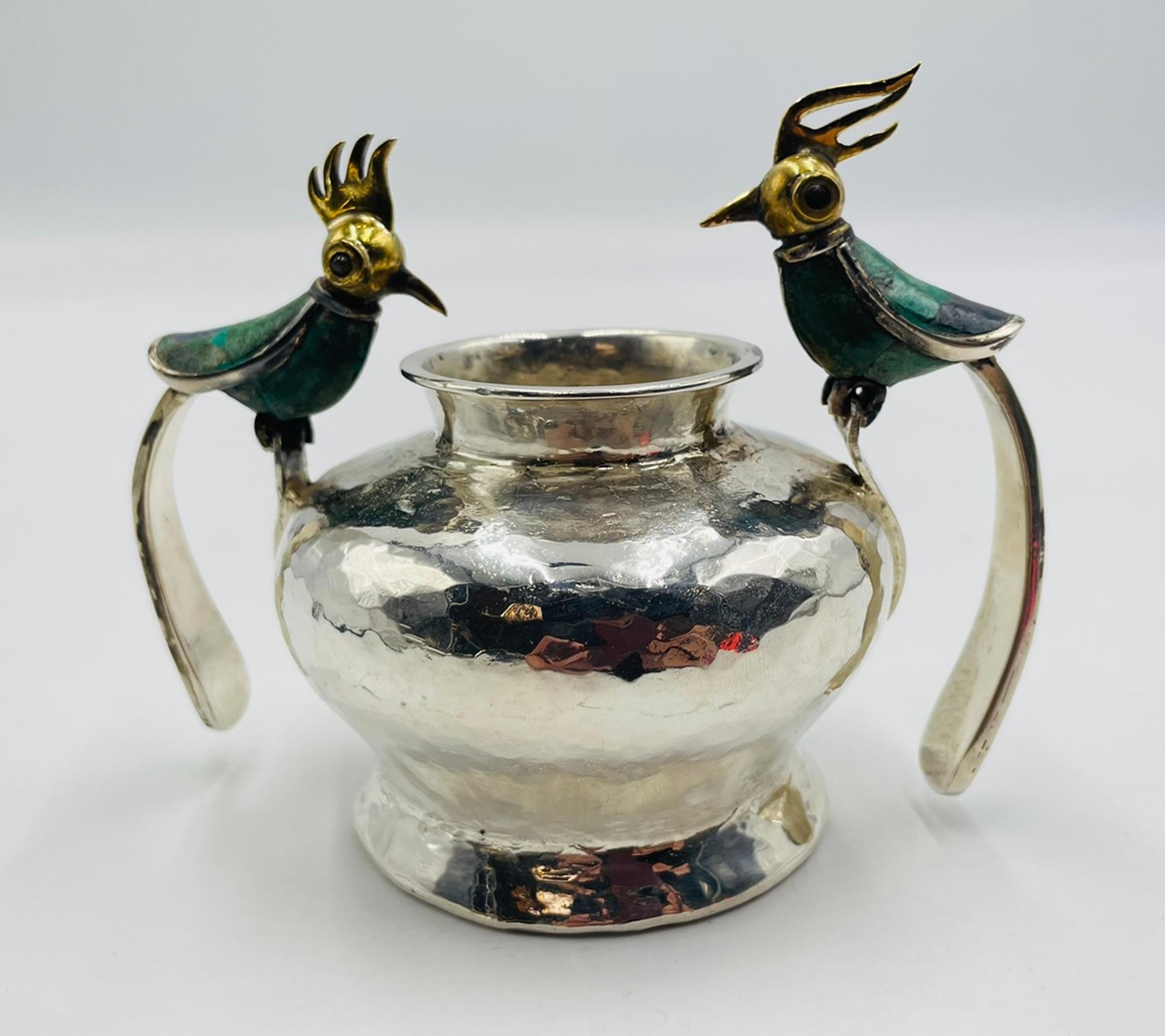 1950er Los Castillo Set aus Milchkännchen und Zucker mit Malachiteinlage, Taxco Mexico im Angebot 5